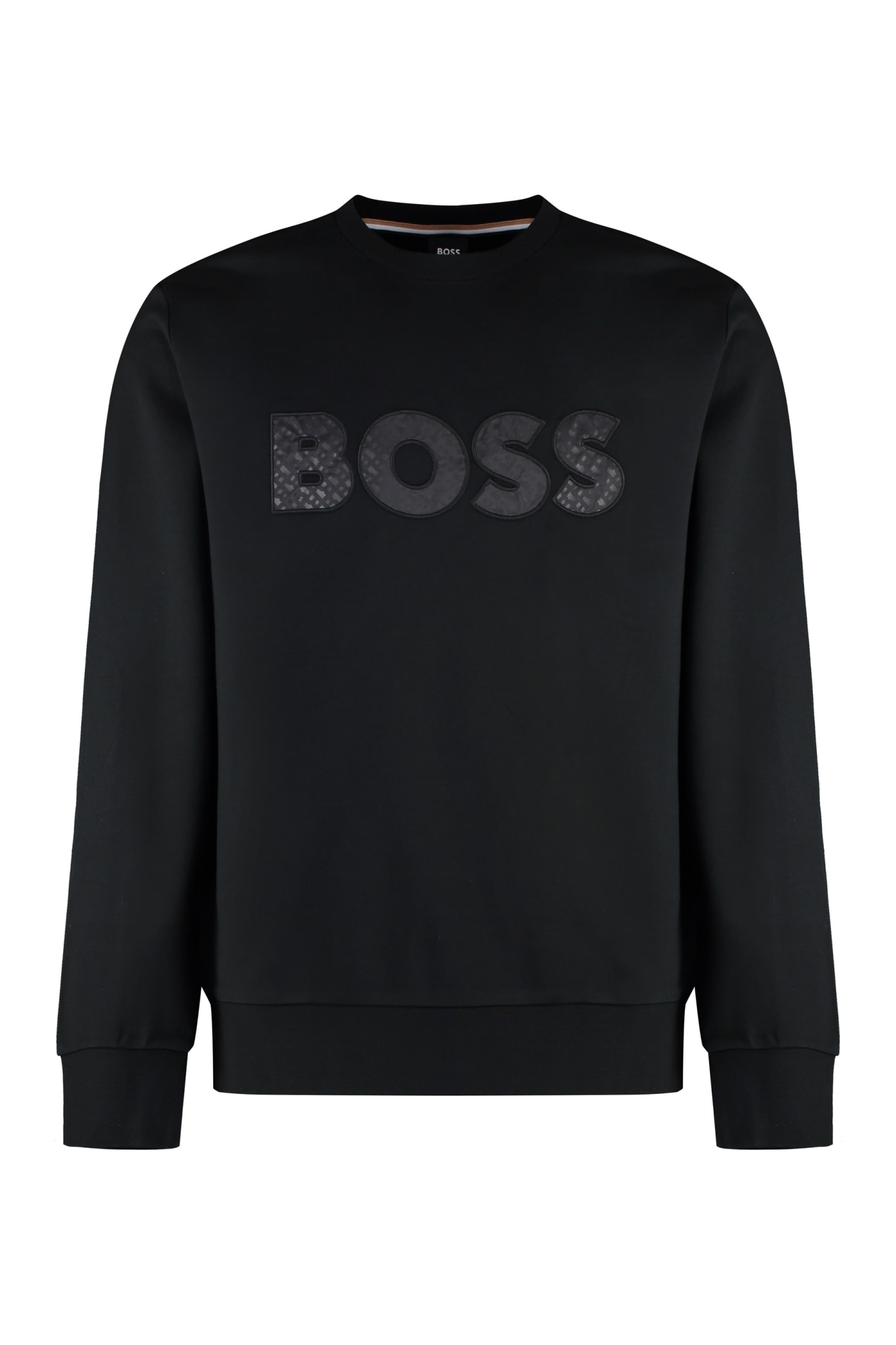 Shop Hugo Boss Cotton Crew-neck Sweatshirt In Black