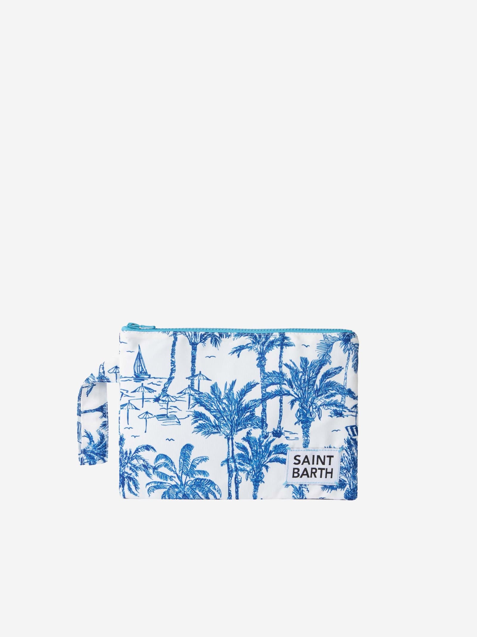 Mc2 Saint Barth Pareasy Nylon Pochette With Toile De Jouy Print In Blue