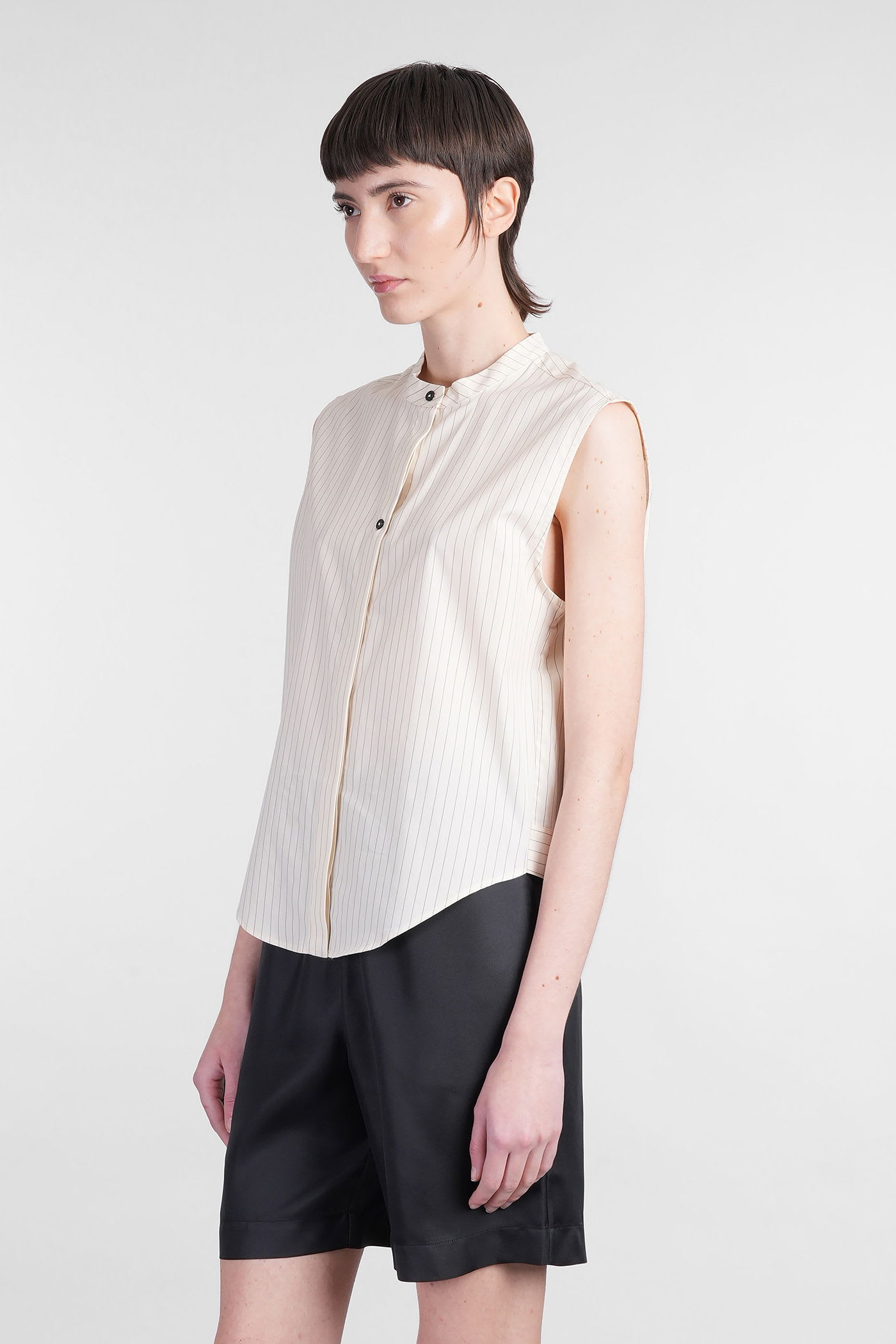 LOULOU STUDIO HALE STRIPES SHIRT IN BEIGE COTTON