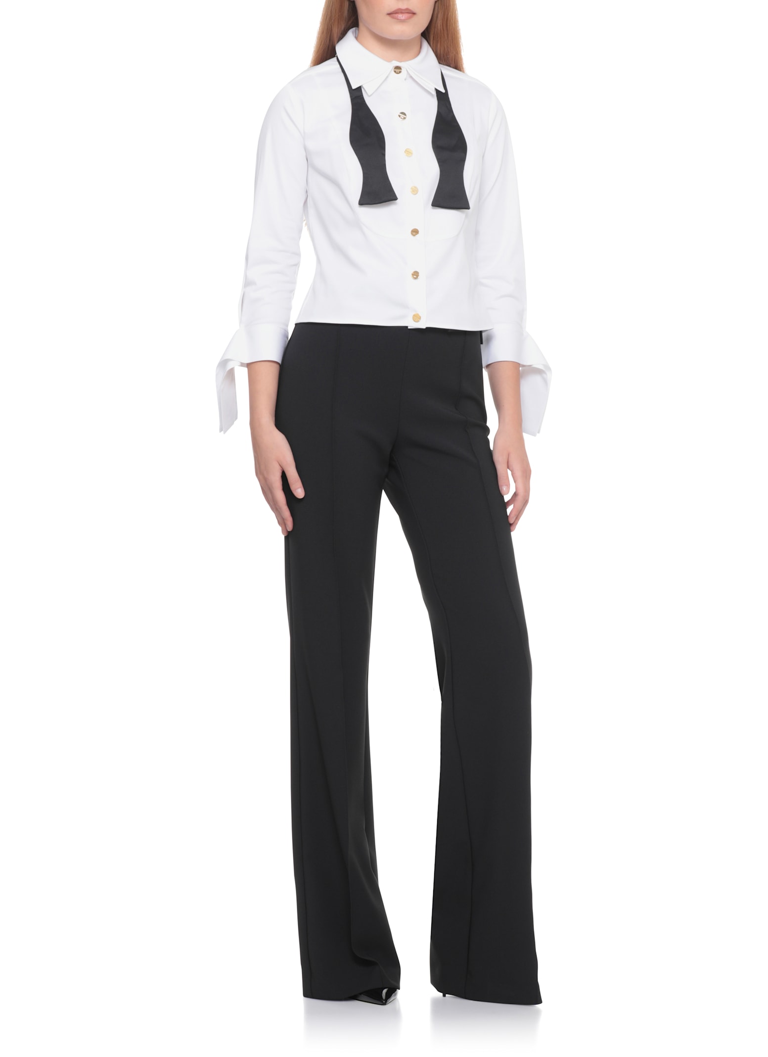 Elisabetta Franchi Cropped Top With Long Cuffs And Buttons In White