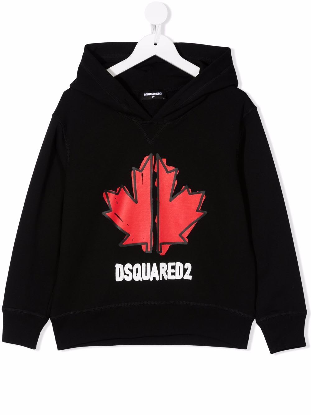 Dsquared2 Kids Black Hoodie With Front And Back Sport Edtn.05 Print
