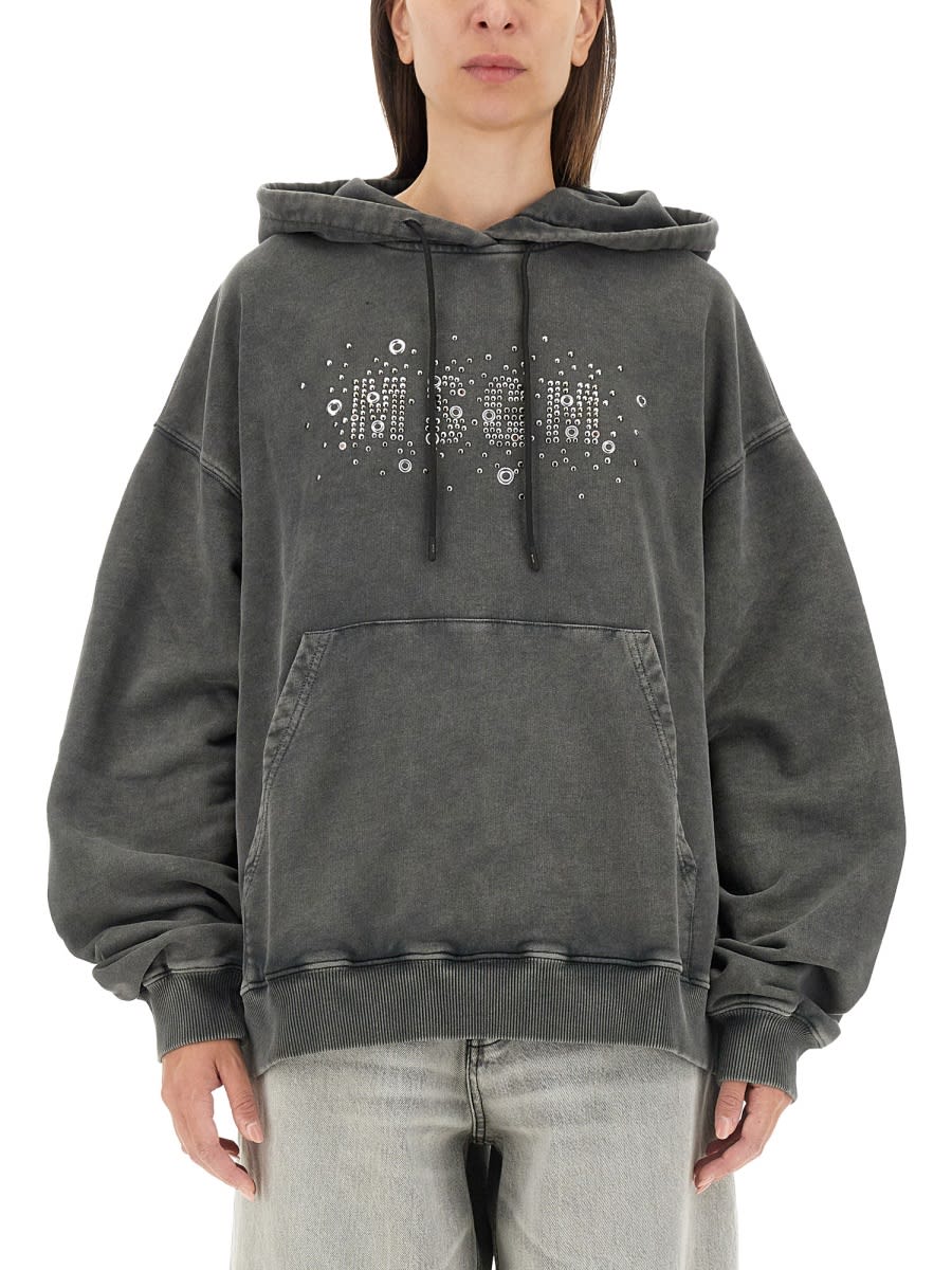 Shop Msgm Sweatshirt With Logo In Charcoal