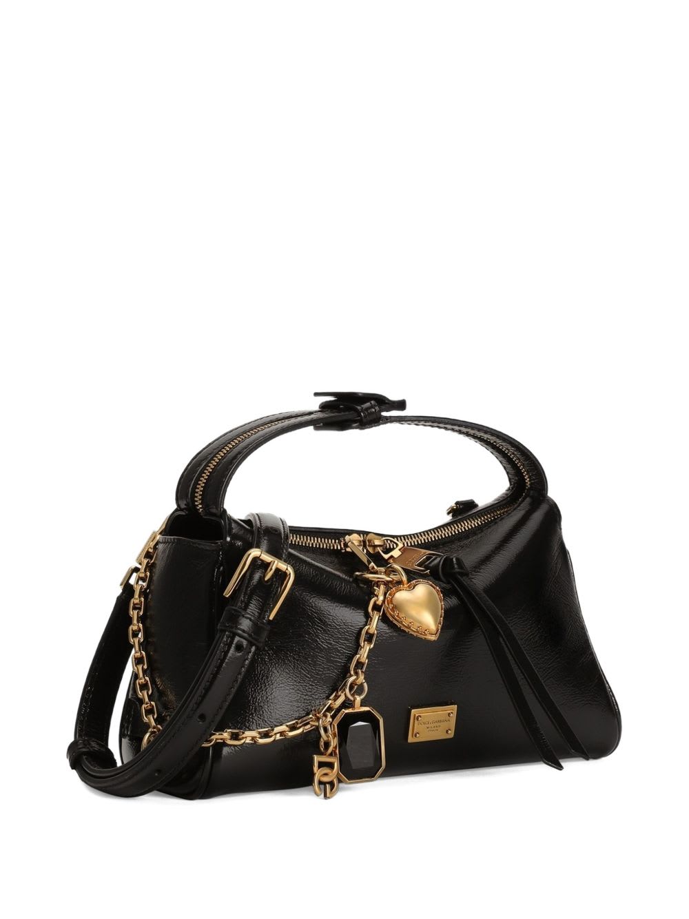 Dolce & Gabbana Vittoria Leather Bag Chain Strap Heart Charm In Black