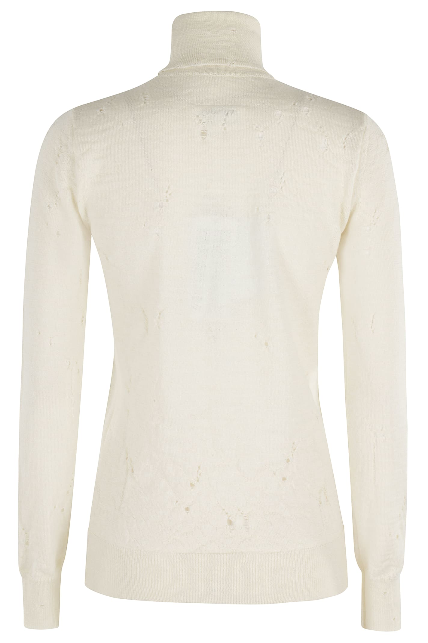 Mm6 Maison Margiela Distressed Crewneck Knitwear With Ribbed Finish In Neutral