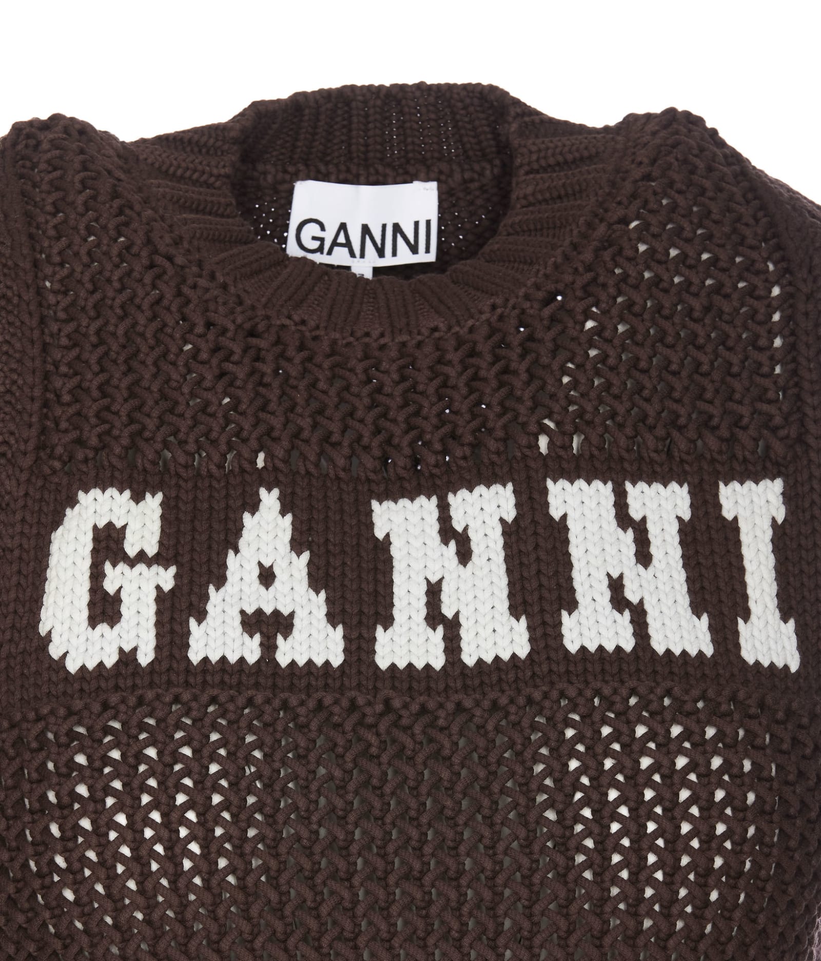 Shop Ganni Logo Knitted Vest In Brown