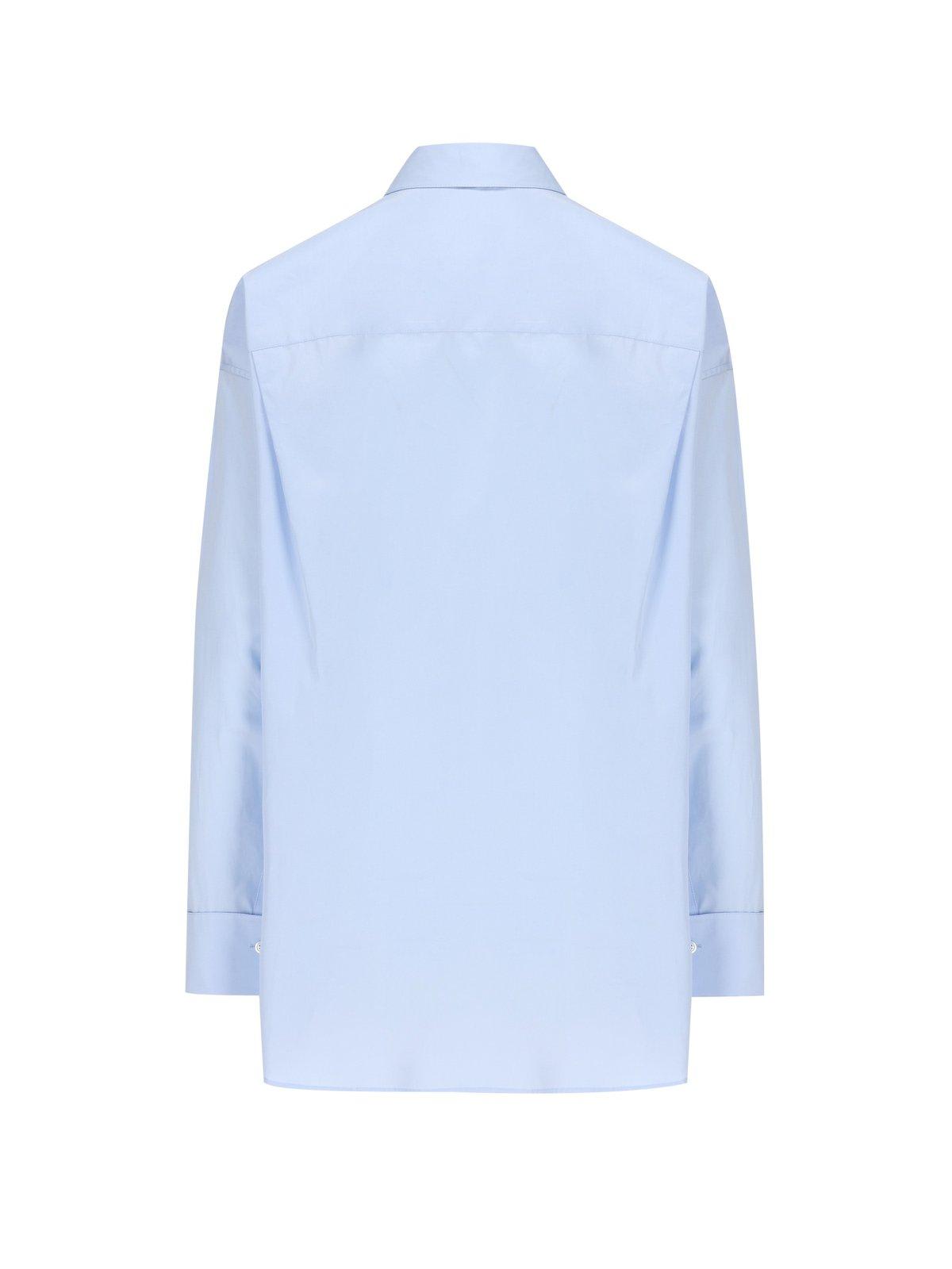 Shop Loewe Curved Hem Buttoned Shirt In Blue