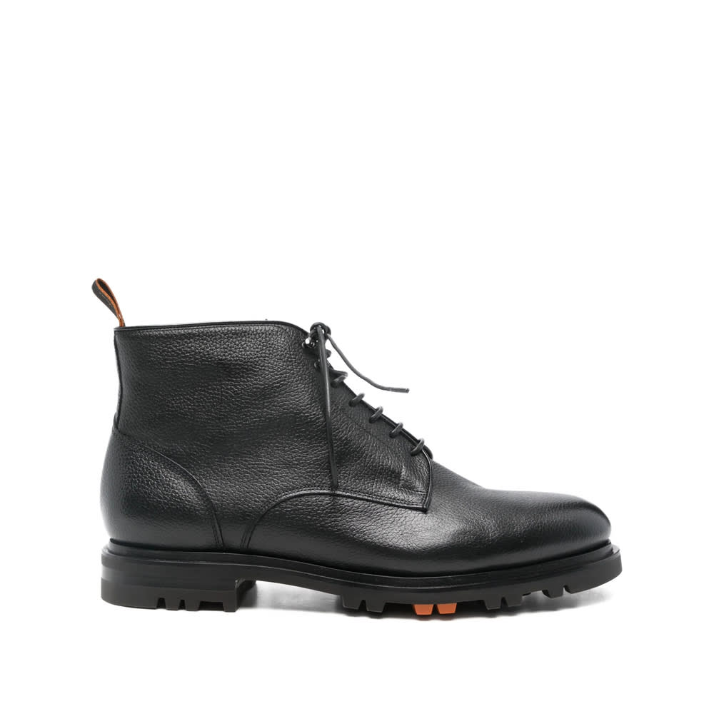 Santoni Leather Colin Lace-up Boots In Black