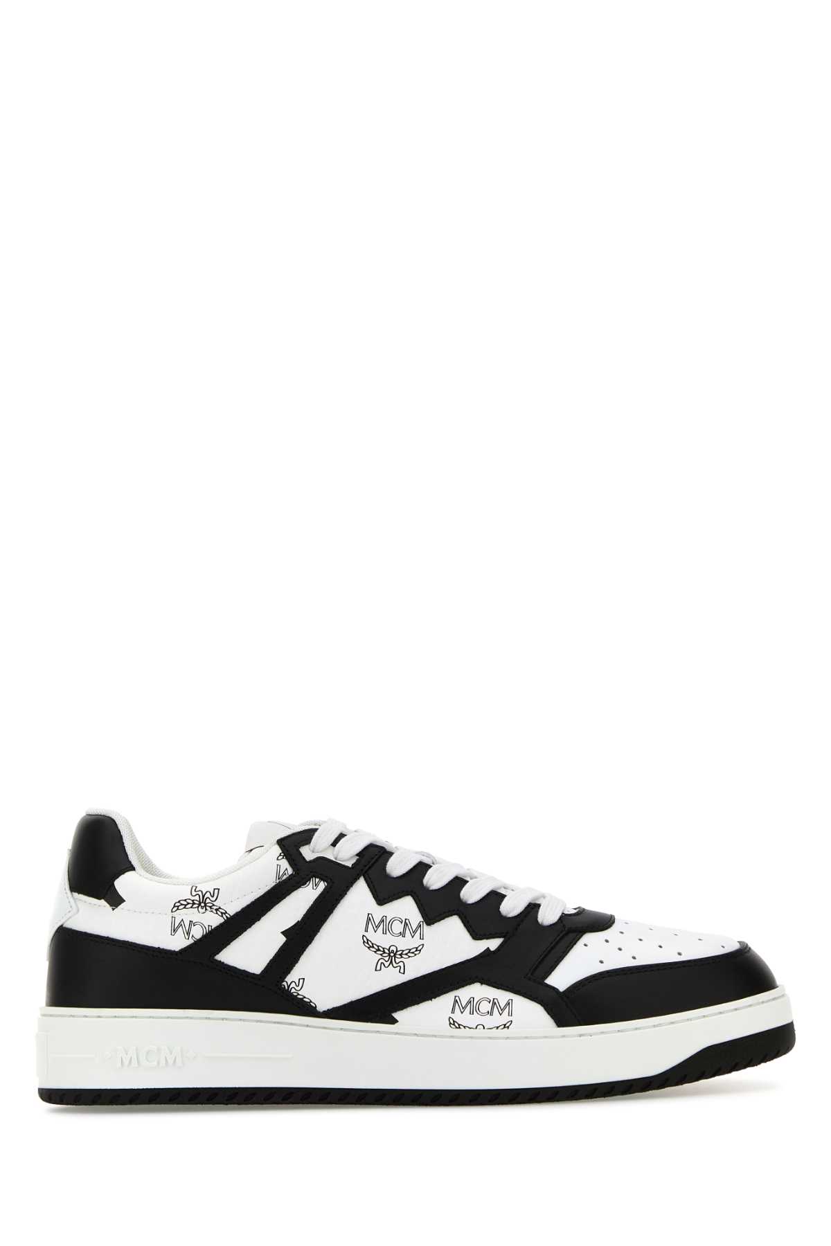 Shop Mcm Printed Canvas Neo Terrain Sneakers In Blackwhite