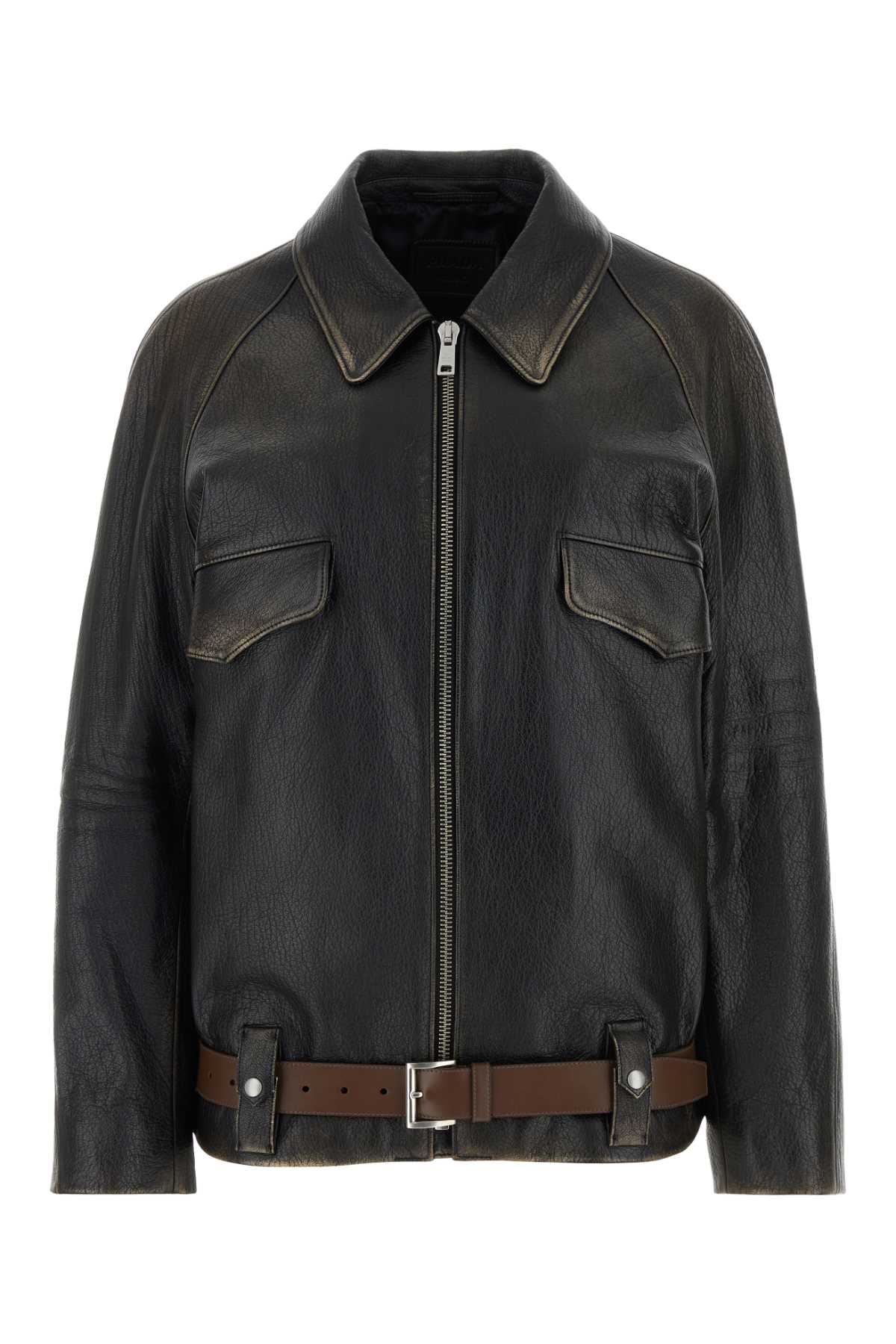 Shop Prada Black Leather Jacket In Nero