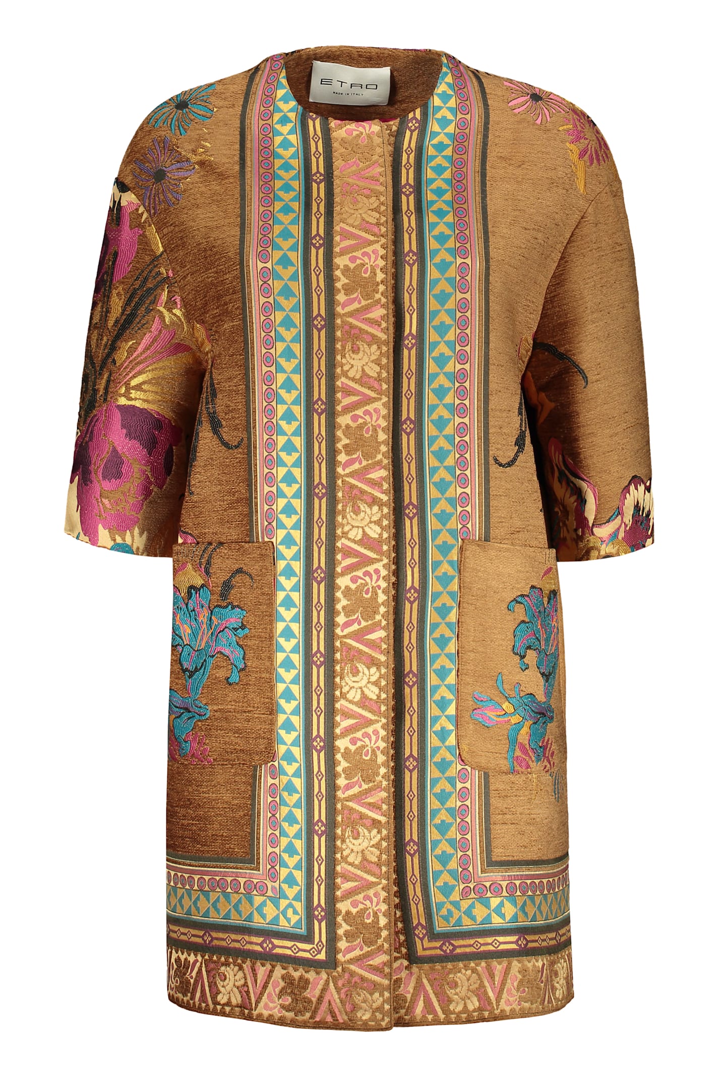 Shop Etro Floral Embroidery Coat In Beige