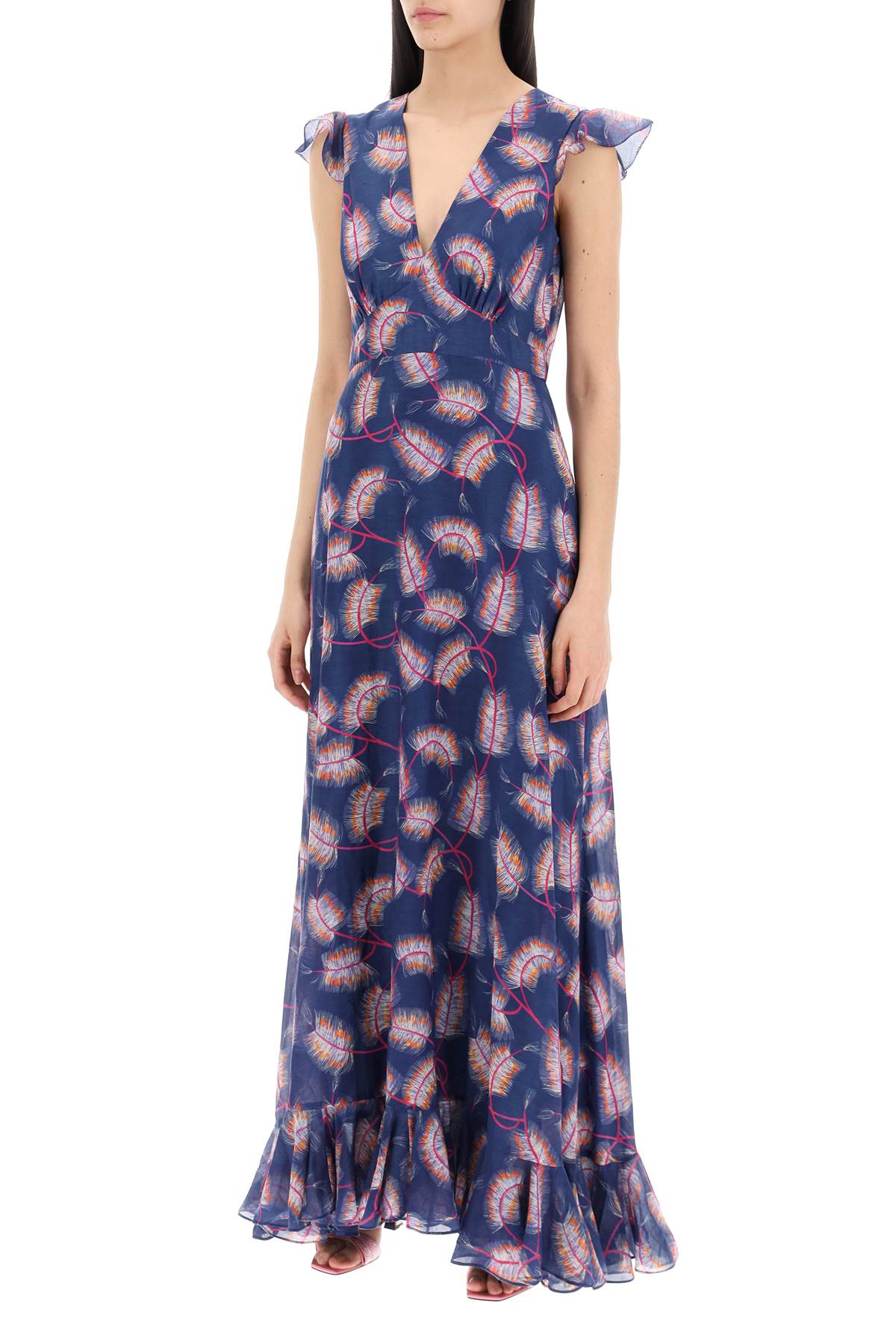 Shop Saloni Maxi Cotton And Silk Emma Dress. In Quill Navy (blue)