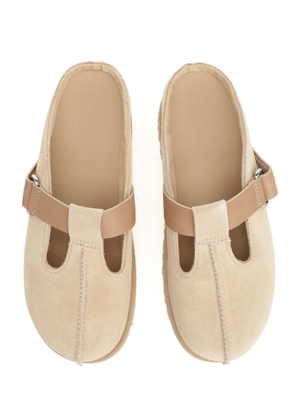 Ugg Lace-up Flatform Sole Round Toe Shoes In Beige