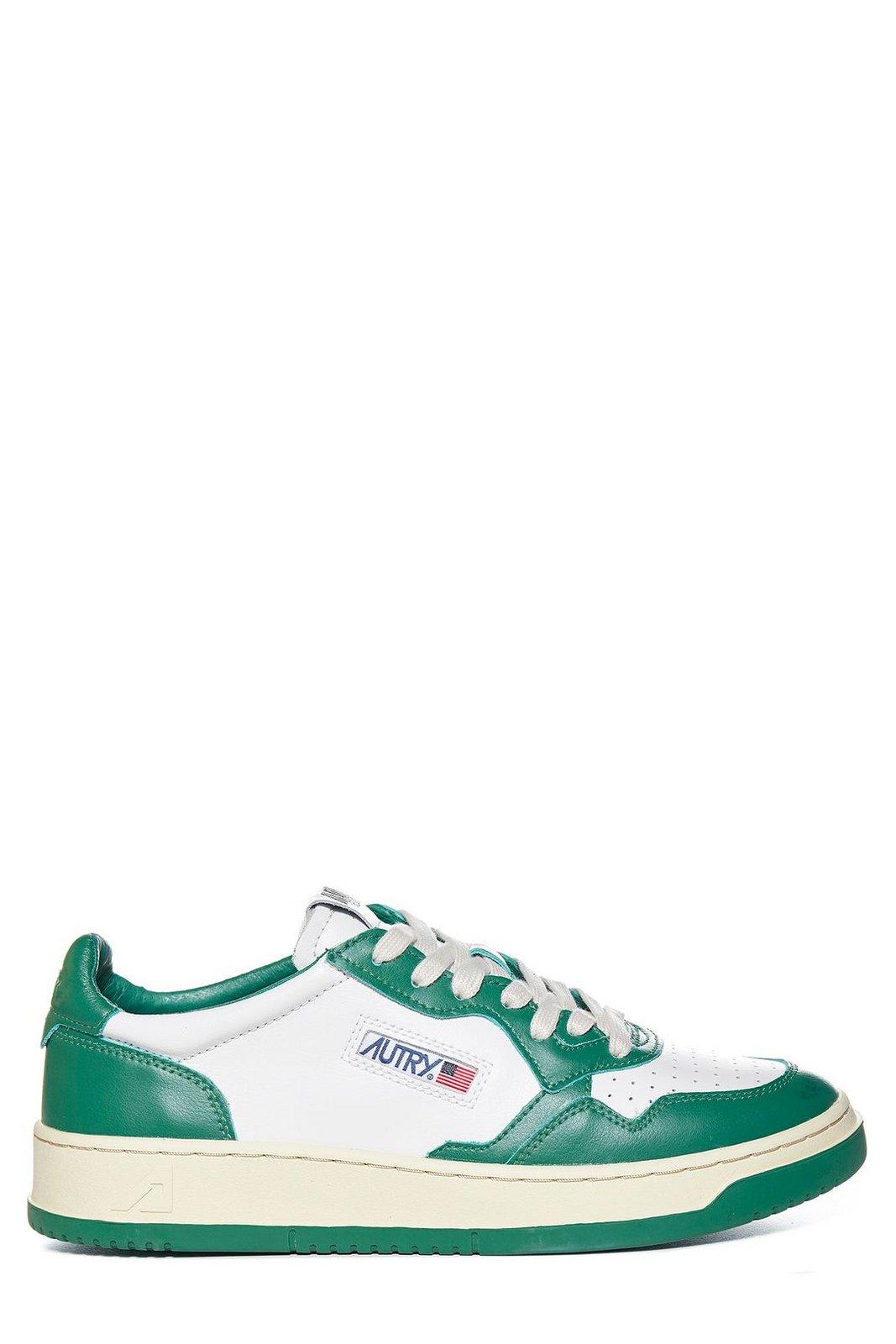 Shop Autry Round Toe Lace-up Sneakers In White Green