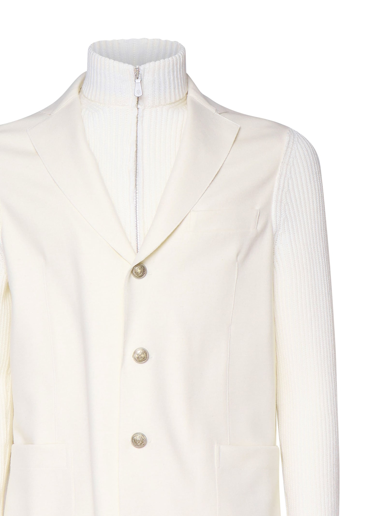 Shop Eleventy Bib Jacket In Double Style In White