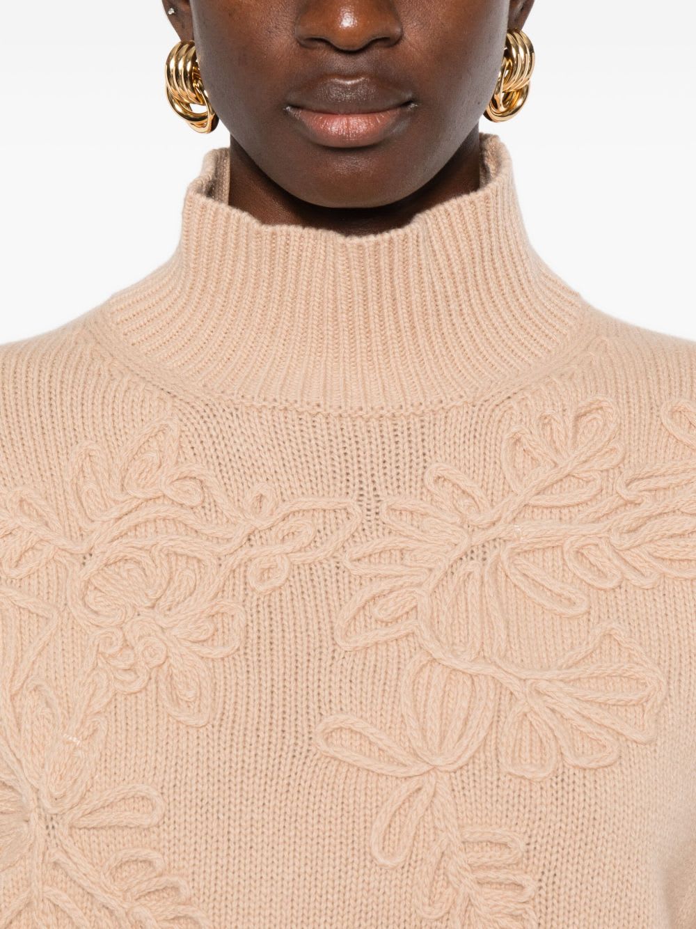 Ermanno Firenze Floral Ribbed Turtleneck Long Sleeve Knitwear In Animal Print