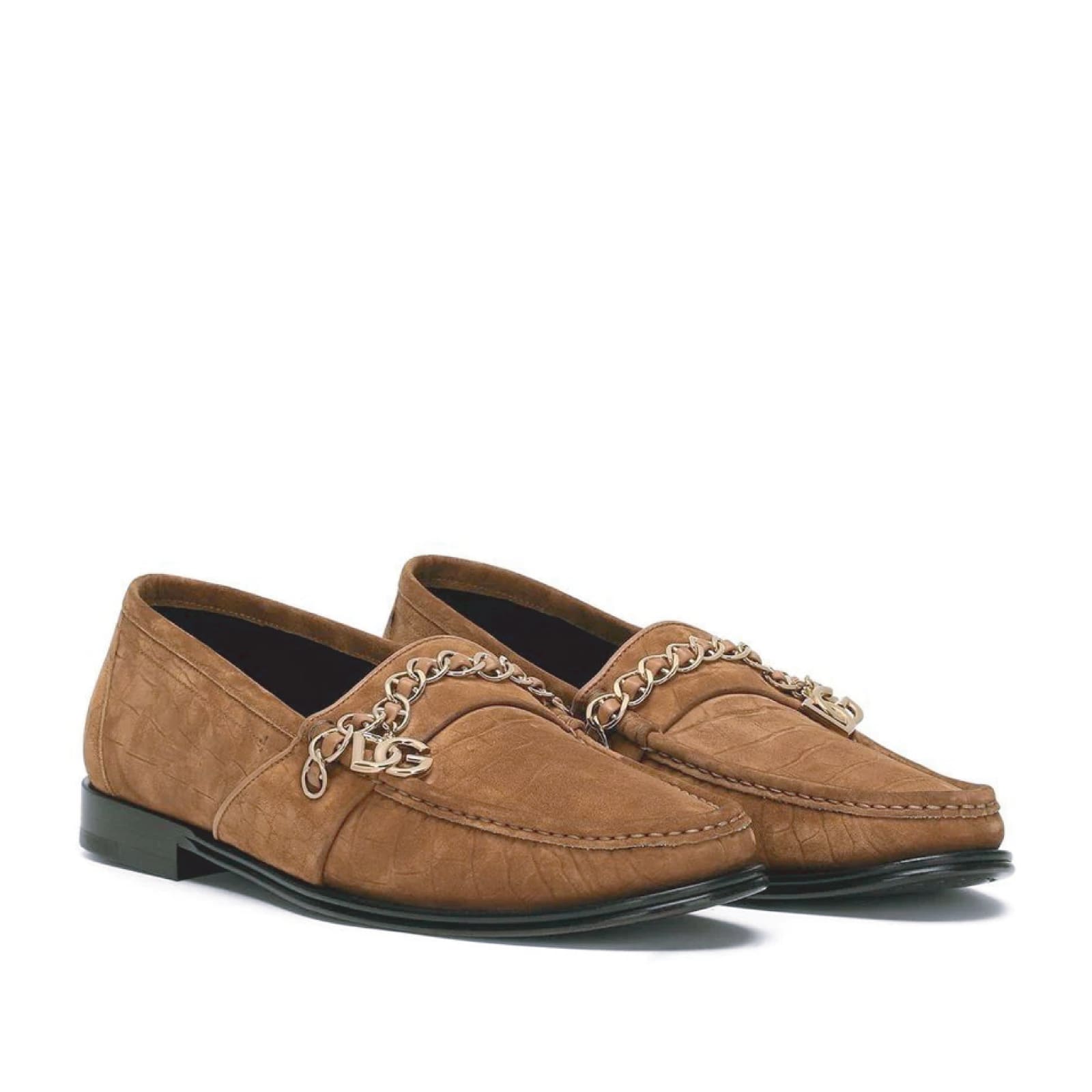 Dolce & Gabbana Brown Velvet Leather Logo Mocassin Slip On Shoes In Brown