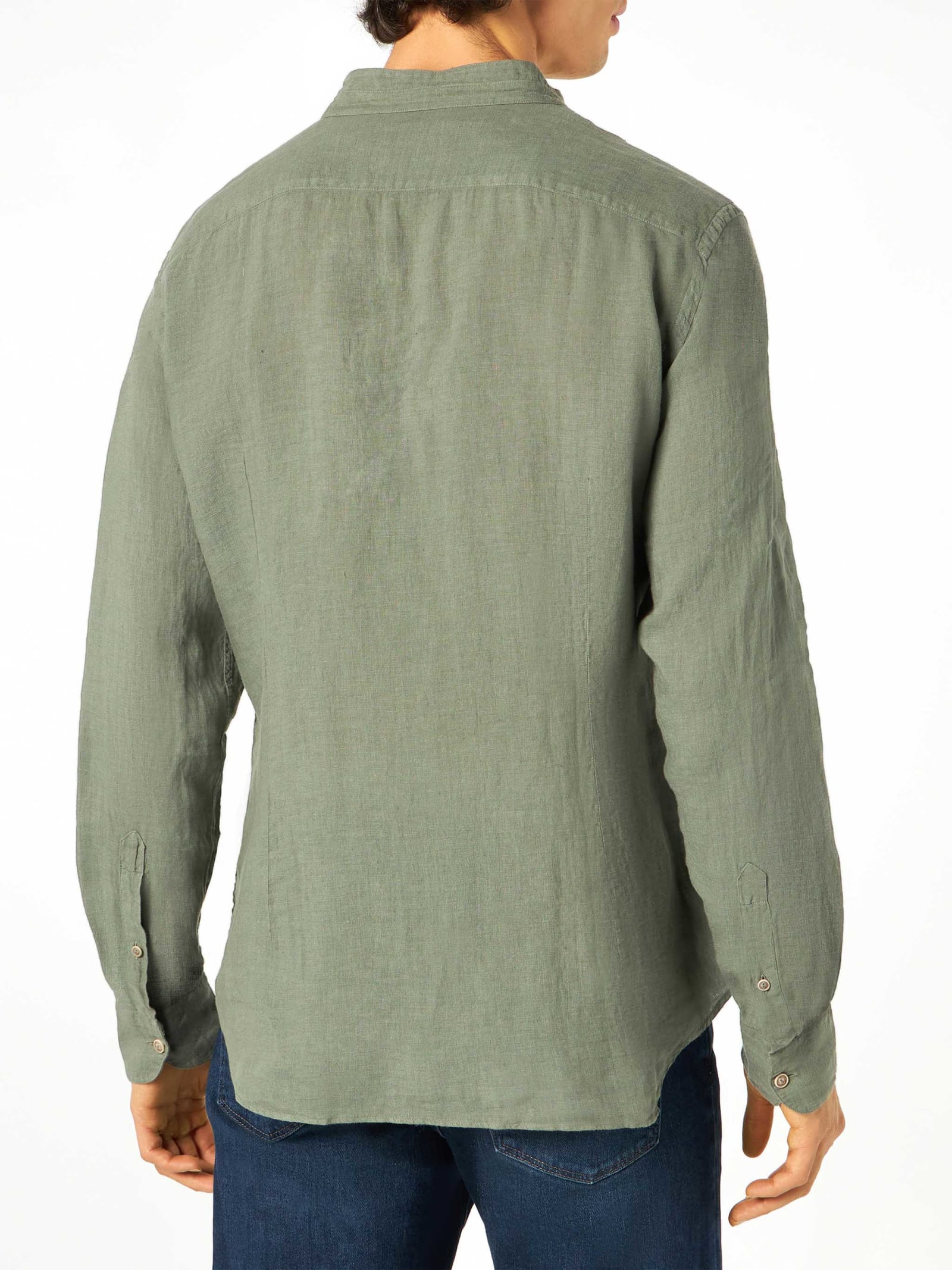 Shop Mc2 Saint Barth Man Military Green Linen Shirt