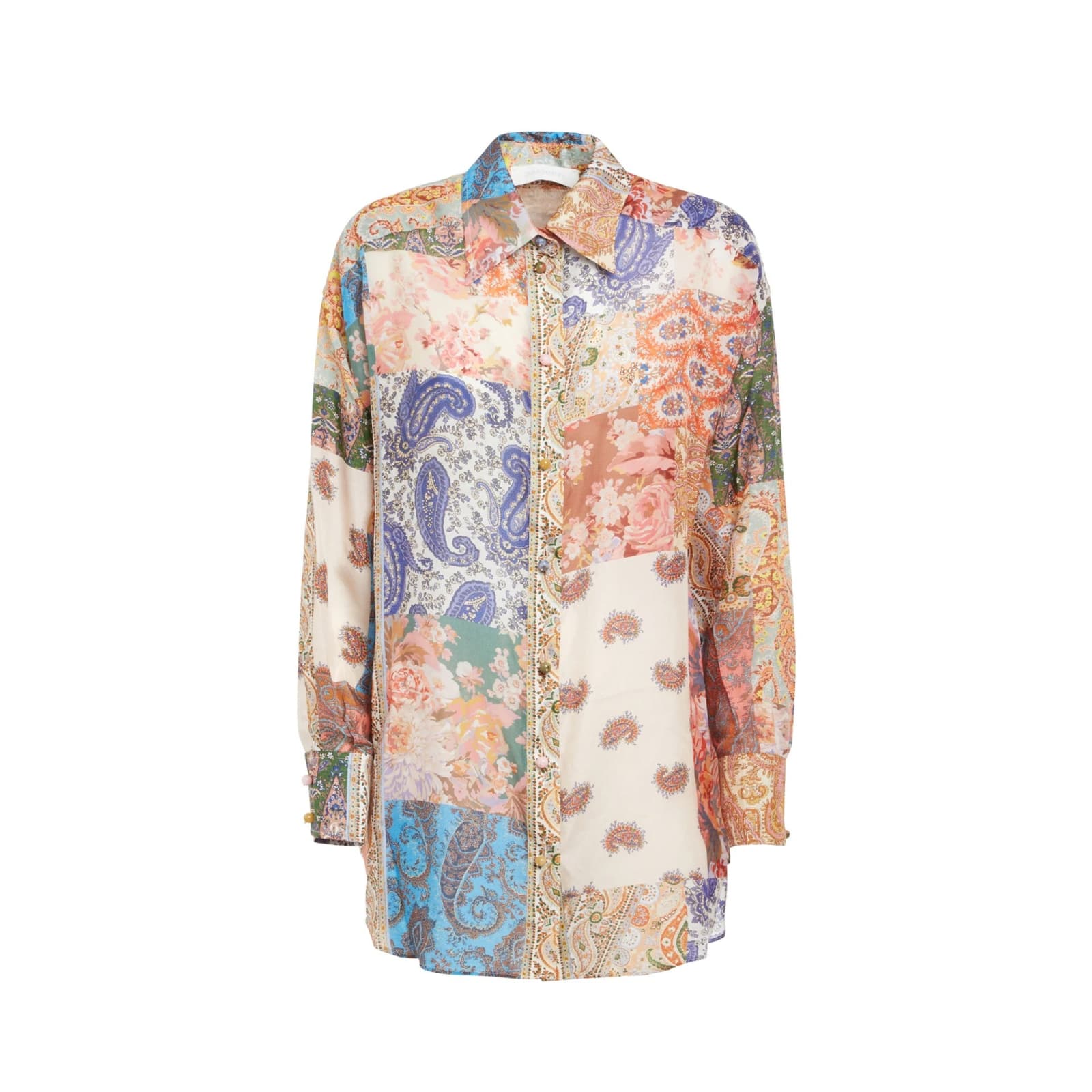 Shop Zimmermann Devi Oversize Silk Shirt In Beige