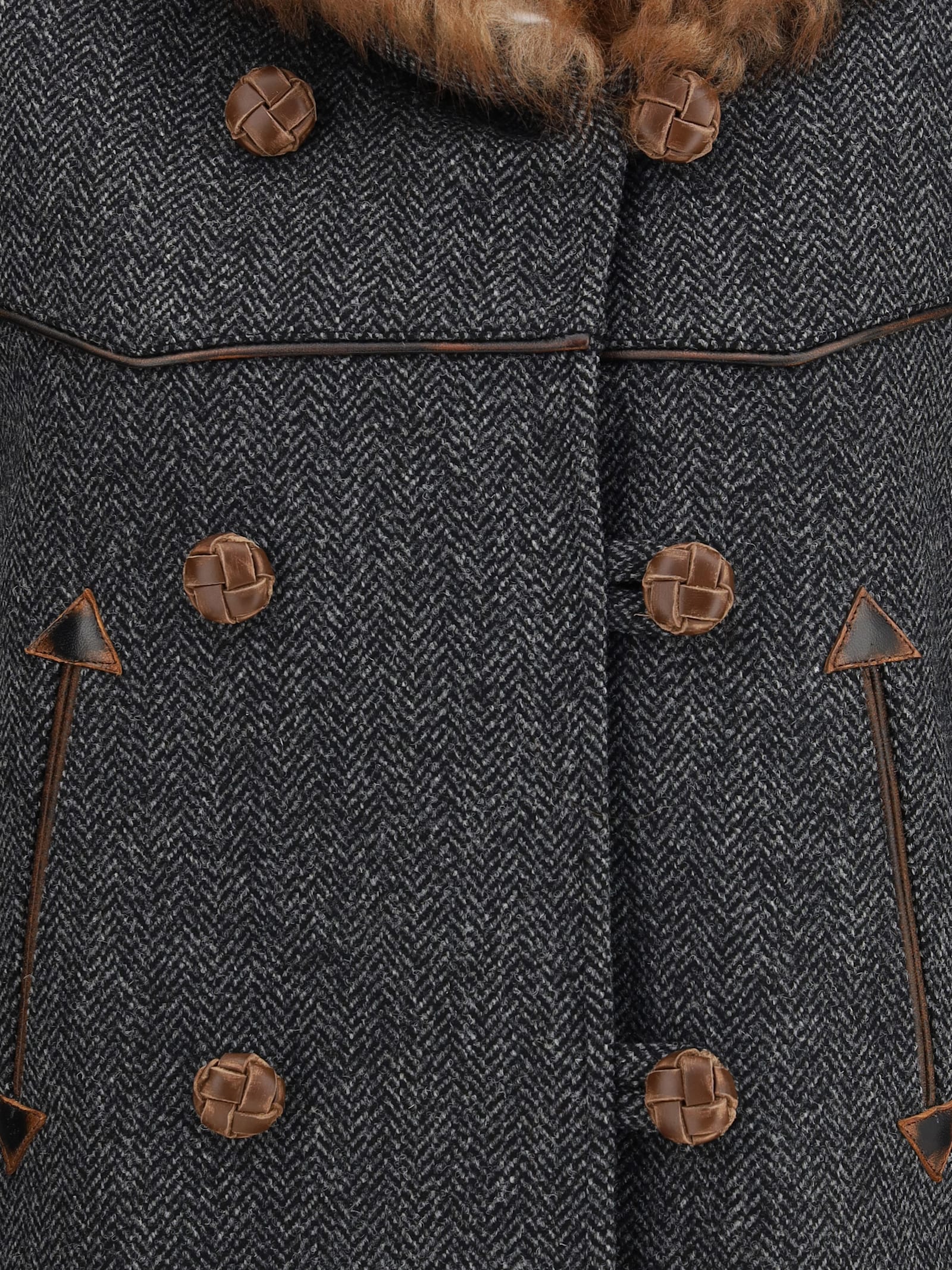 Prada Double-breasted Caban With A Shearling Trim In Multi