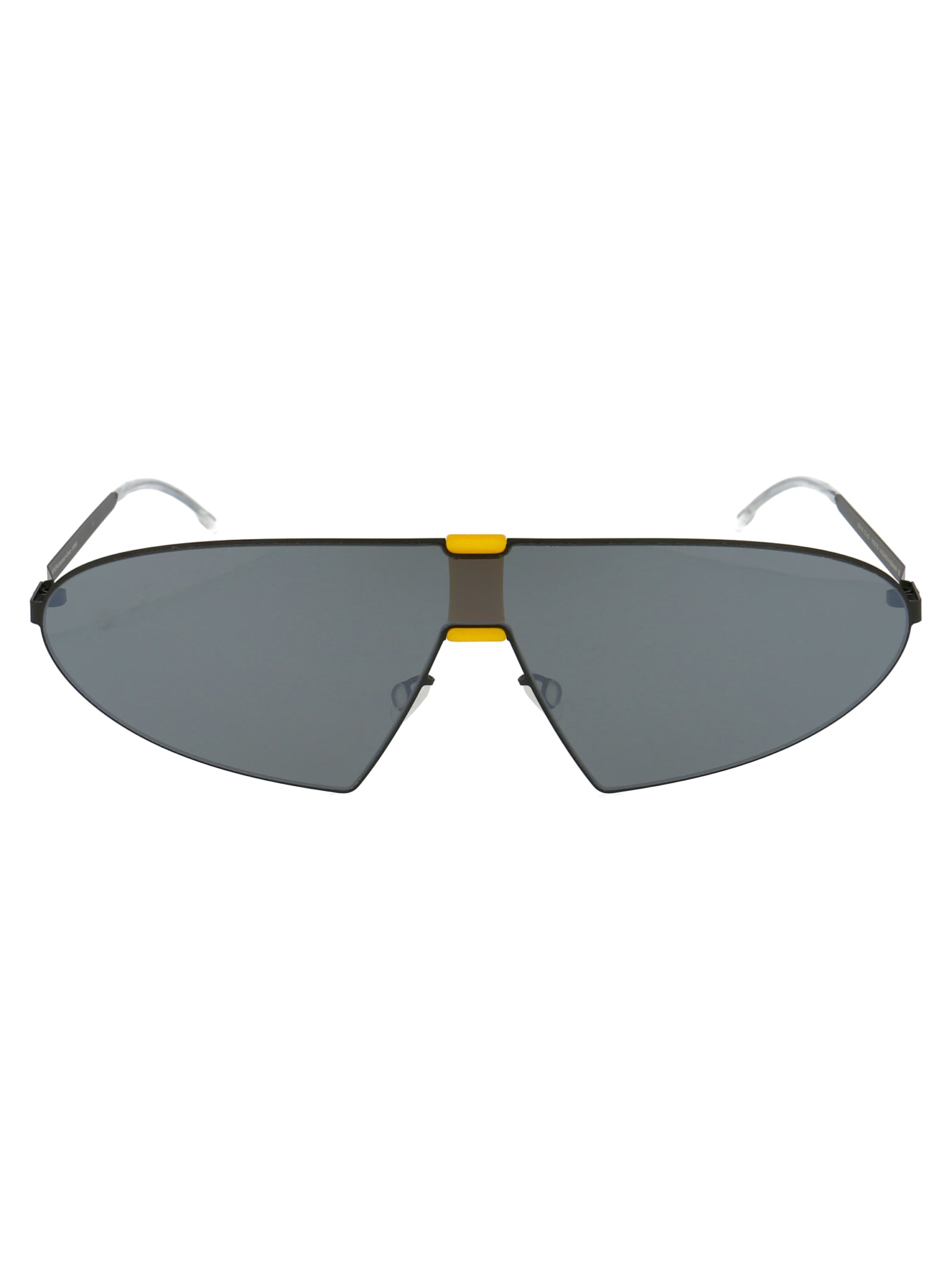 Shop Mykita Karma Sunglasses In 423 Mh40 Black/yellow Silver Shield