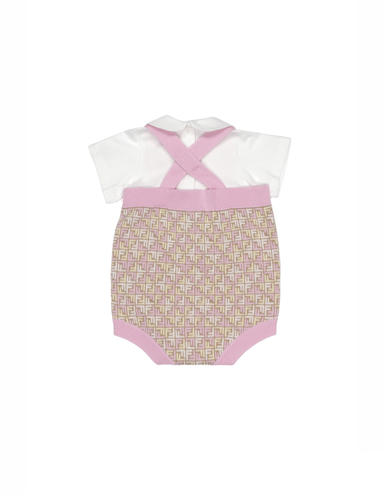 Shop Fendi Set With White Bodysuit And Monogram Dungaree In Multicolour