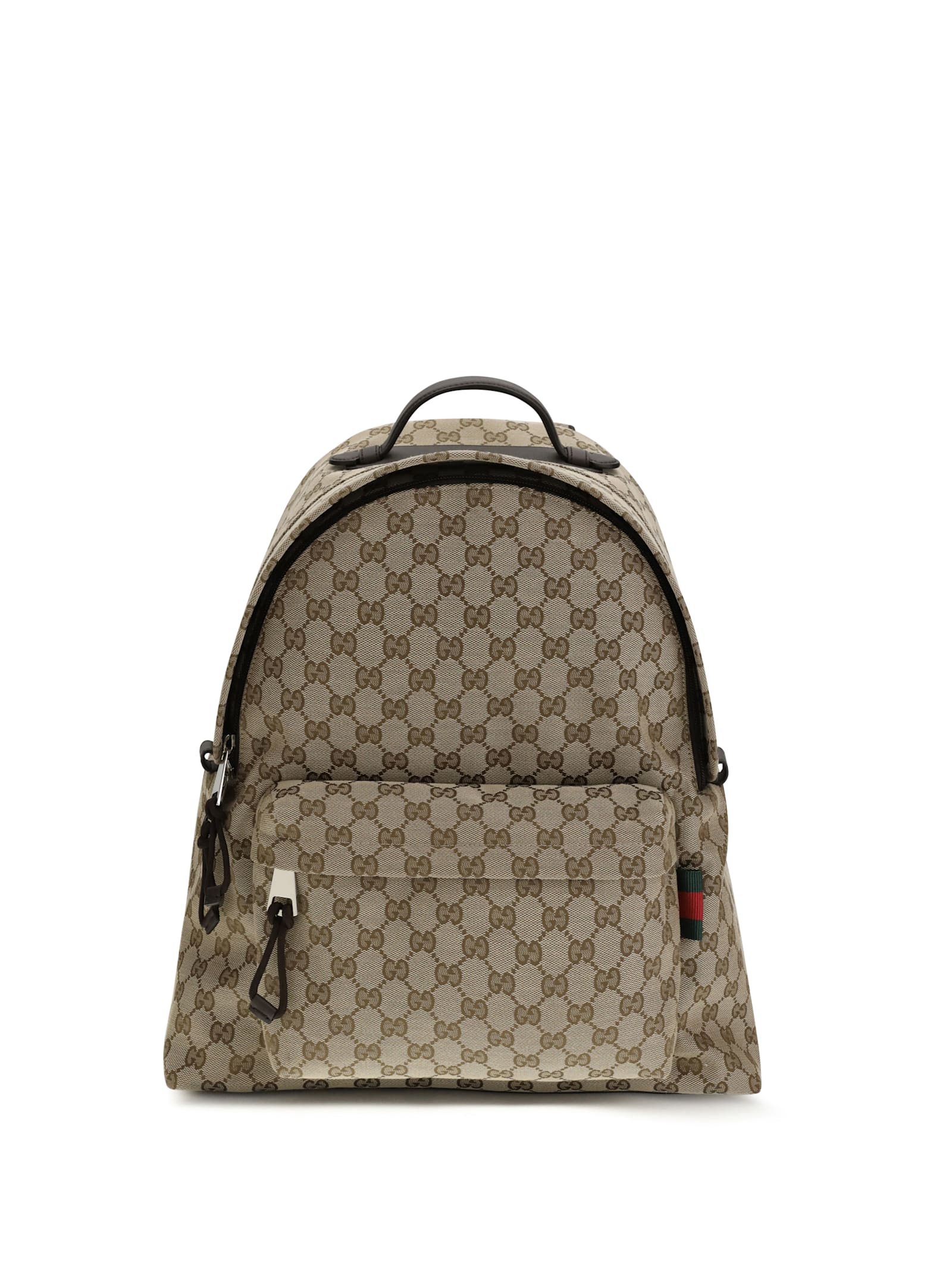 Gucci Medium Gg Backpack With Web In Brown