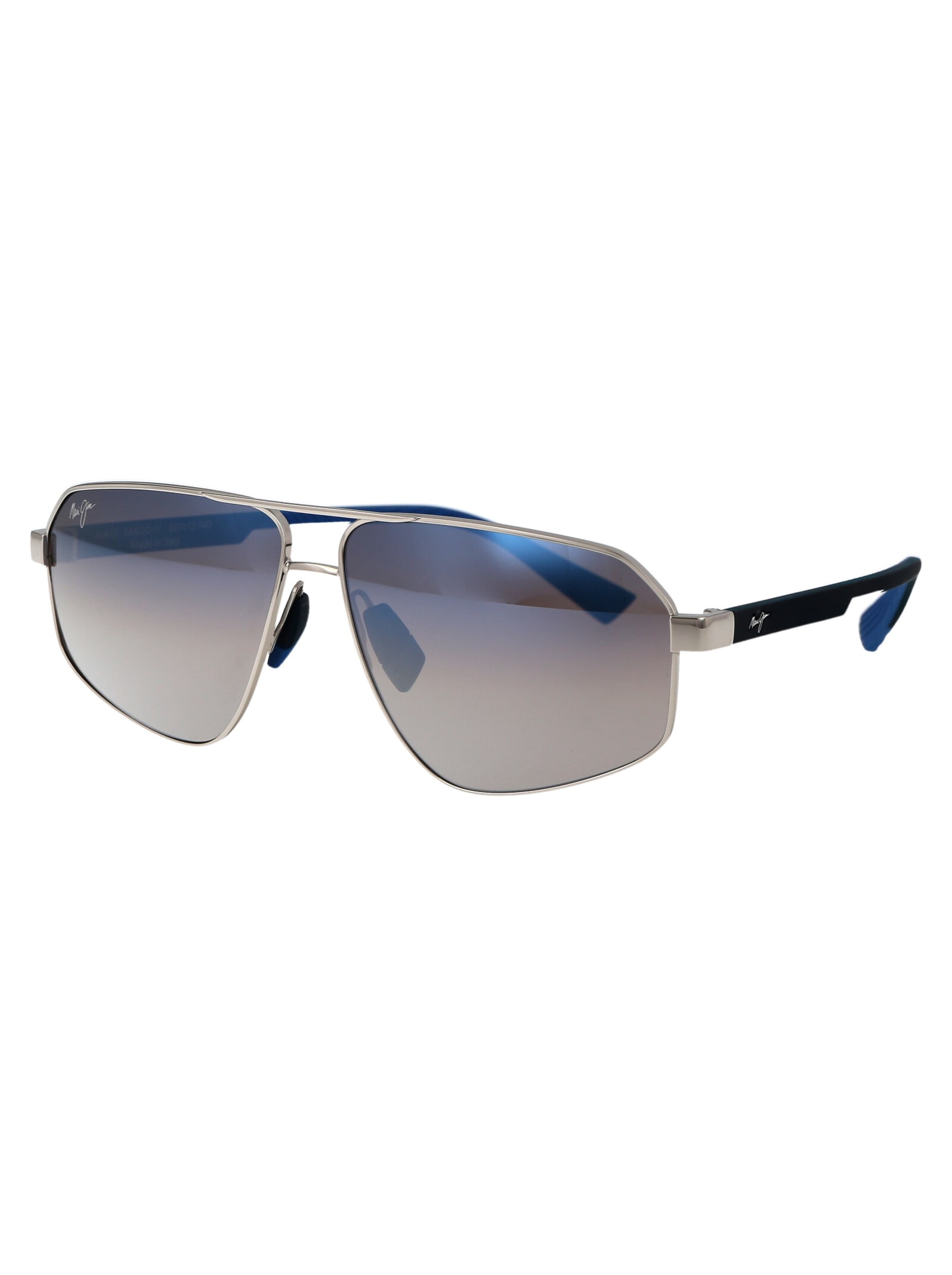 Shop Maui Jim Keawawa Sunglasses In 17 Blue/silver Keawawa Silver W/ Dark Blue