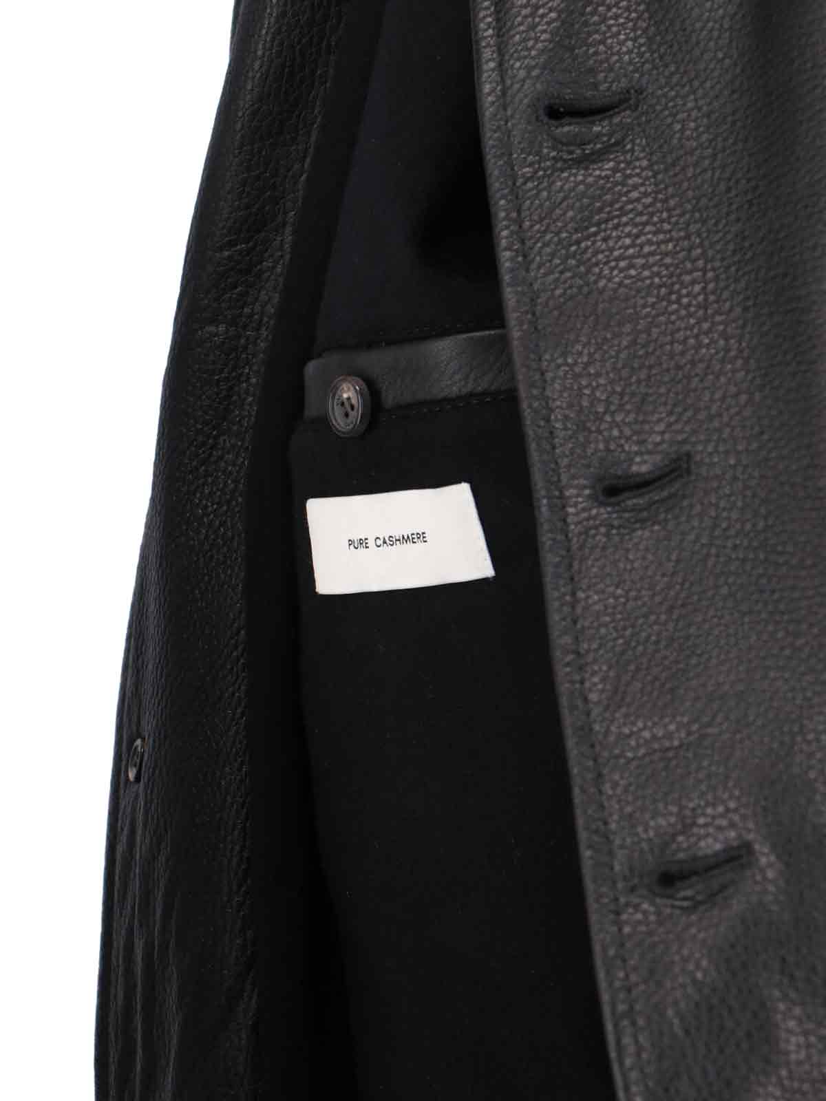 Valstar Textured Black Leather Jacket With Cashmere Ribbed Collar In Black