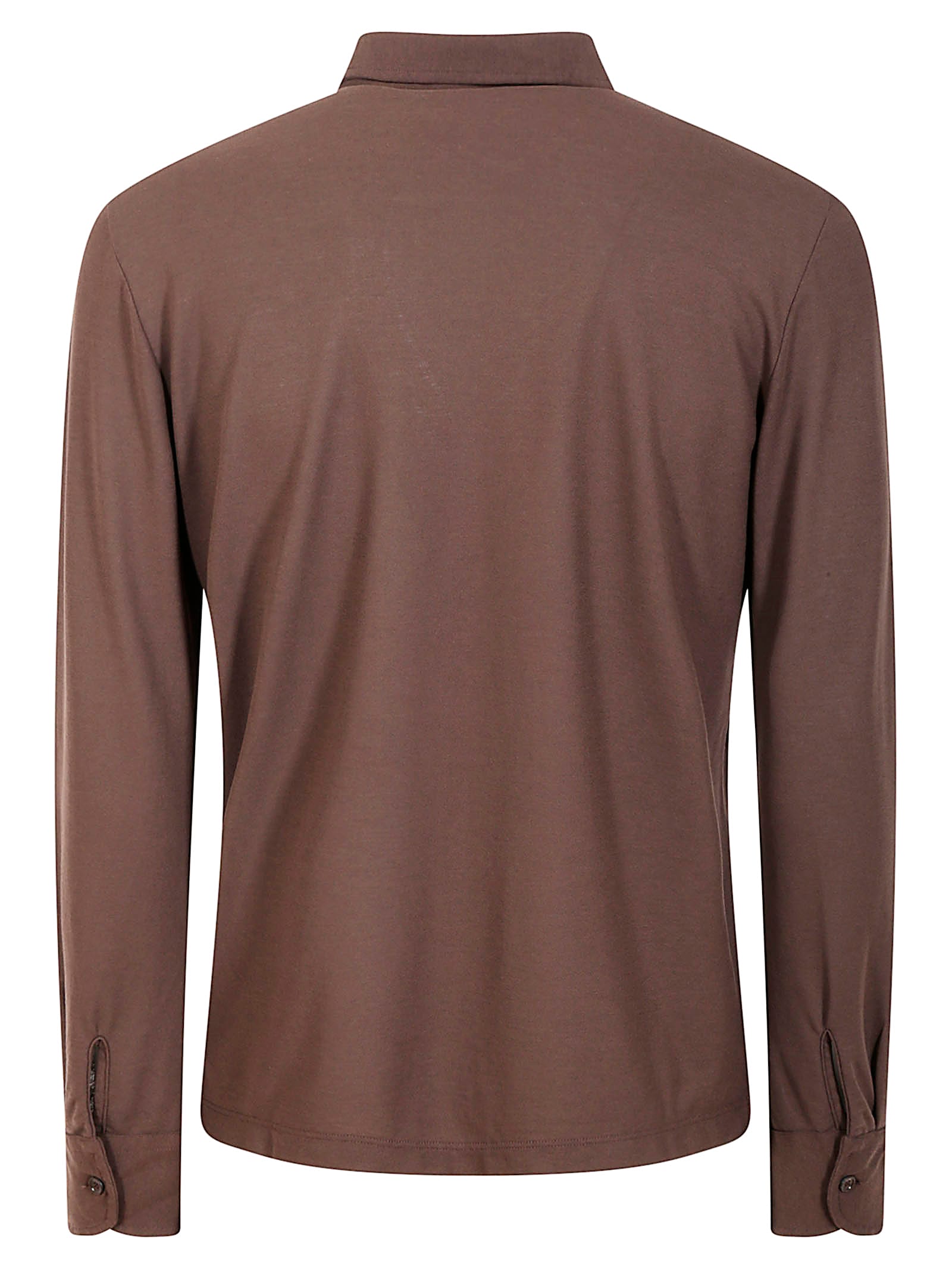 Zanone Brown Ice Cotton Long-sleeved Polo With Classic Collar In Coffee