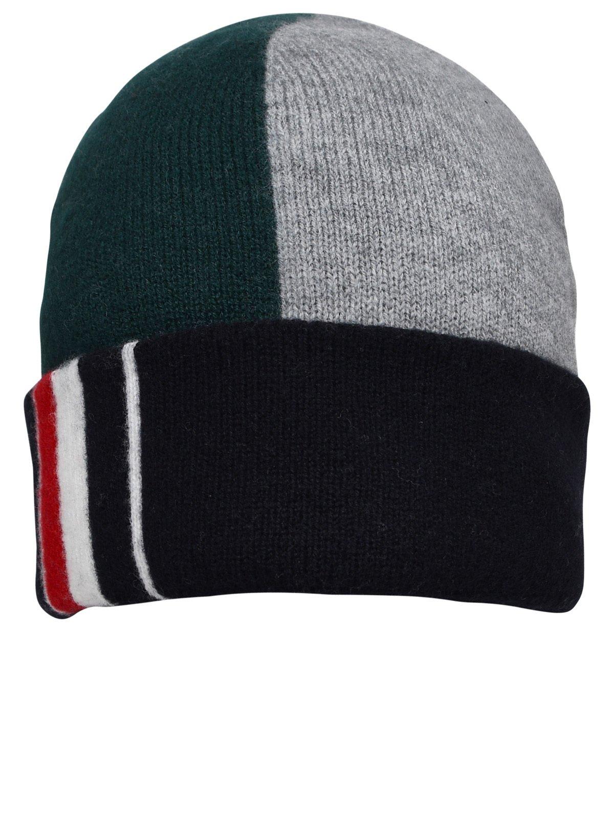 THOM BROWNE COLOR BLOCKED RIBBED BEANIE
