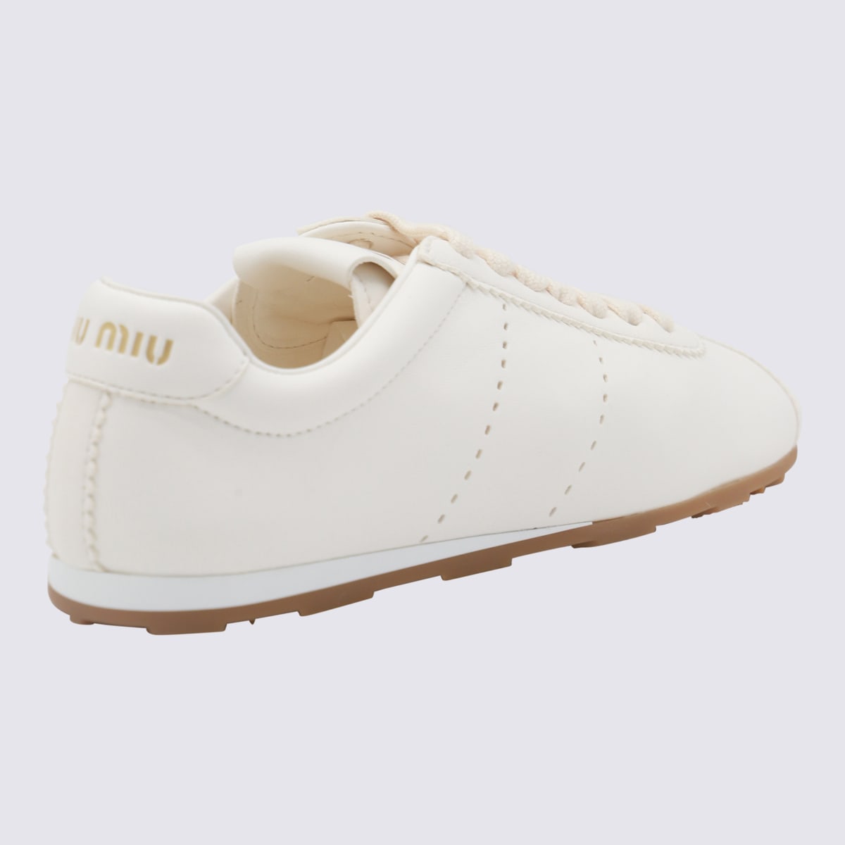 Miu Miu Leather Plume Low-top Sneakers Rubber Sole In F0304 Avorio