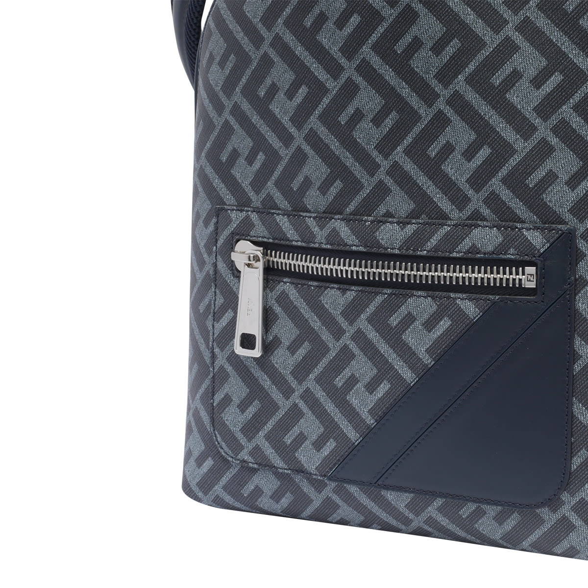 Fendi Blue Chiodo Diagonal Small Backpack In Denim Blu+blu Scr+p