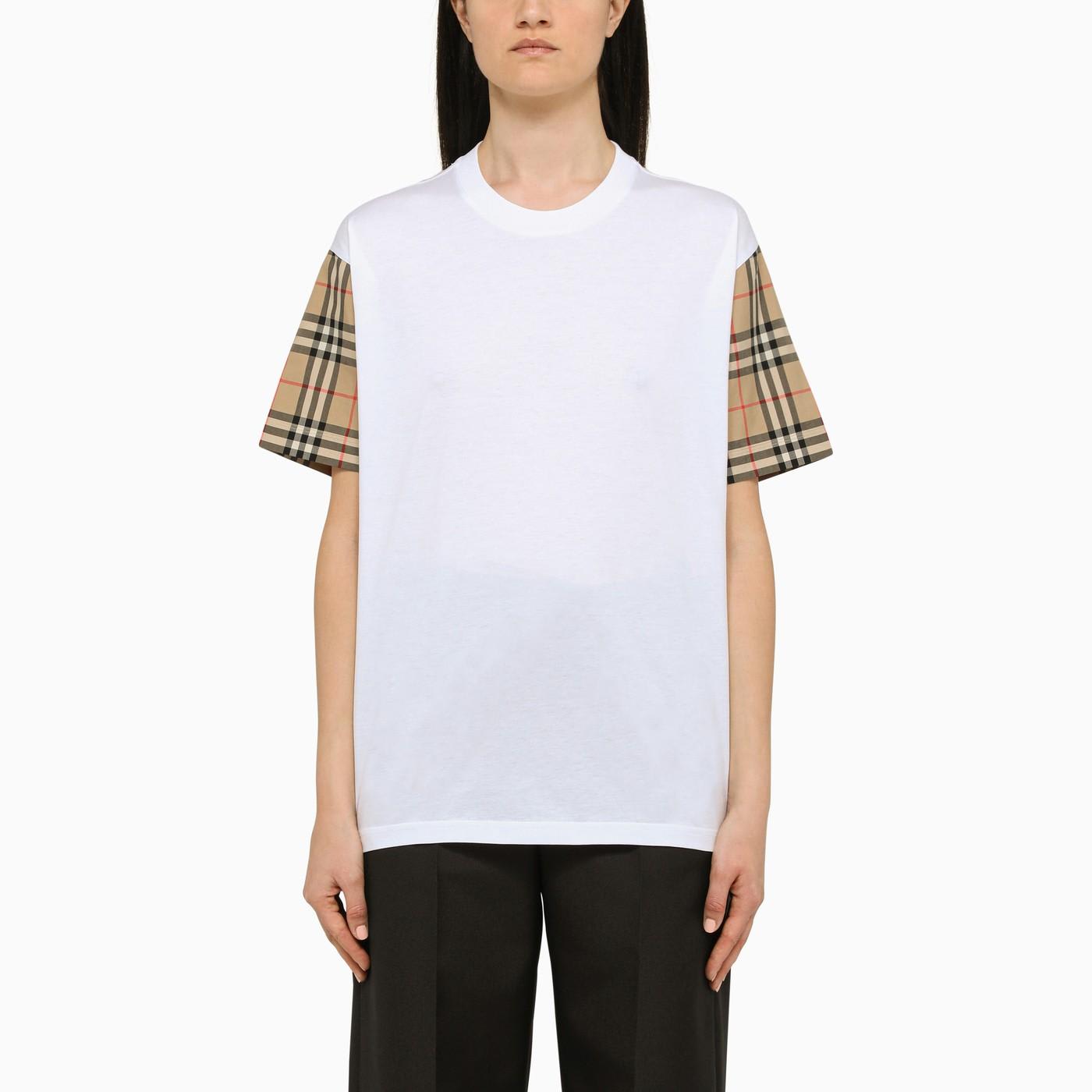 BURBERRY WHITE CREW-NECK T-SHIRT WITH CHECK