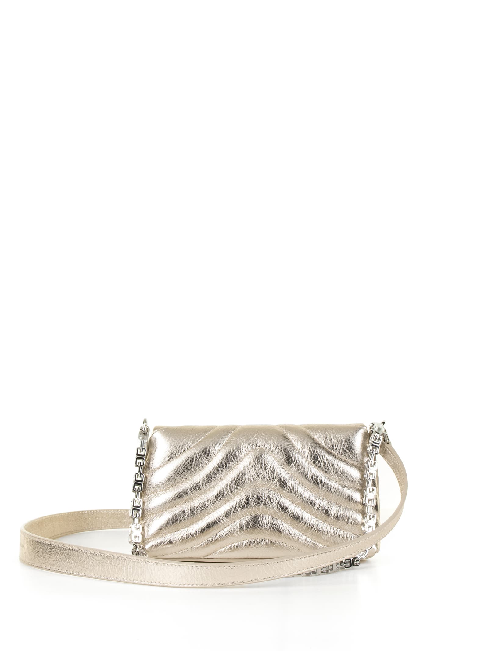 Shop Givenchy Soft Micro Clutch Bag In Laminated Leather In Dusty Gold