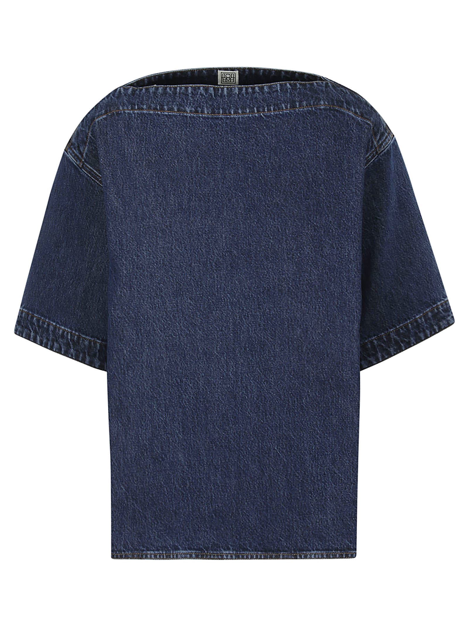 Shop Totême Dart-neck Denim Top In 404