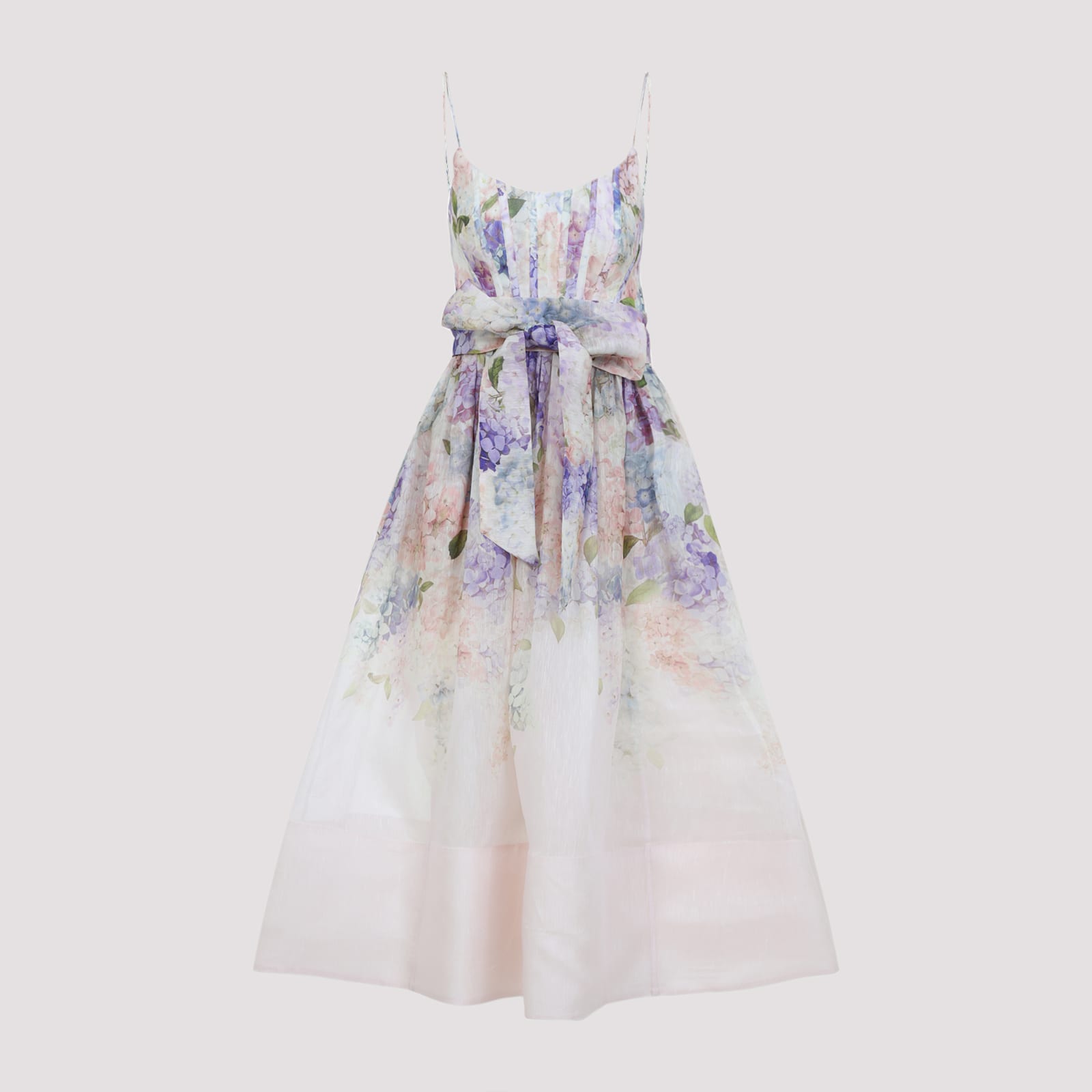 Zimmermann Tama Linen And Silk Corset Midi Dress In Multihydrangea