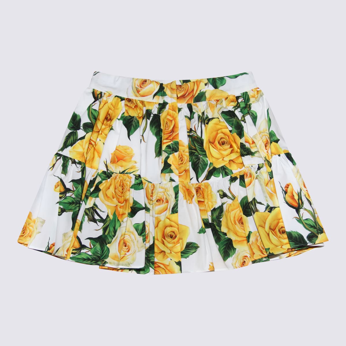 Shop Dolce & Gabbana White, Yellow And Green Cotton Skirt In Rose Gialle F.do Bianco