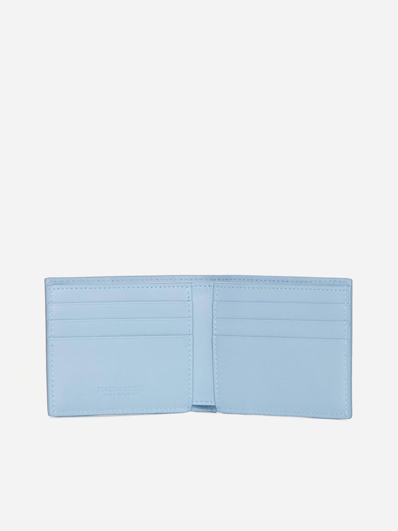 Shop Bottega Veneta Cassette Denim Leather Bifold Wallet In Clear Blue