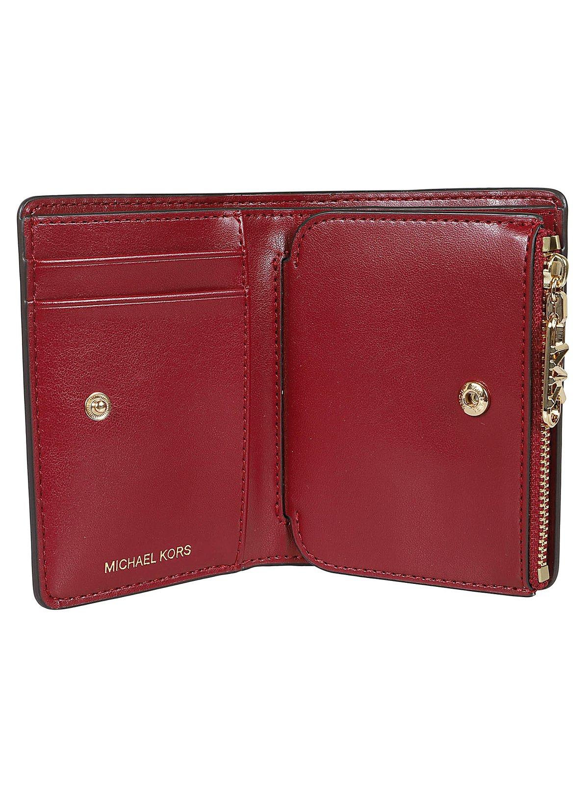 Shop Michael Kors Empire Zipped Small Wallet  In Red