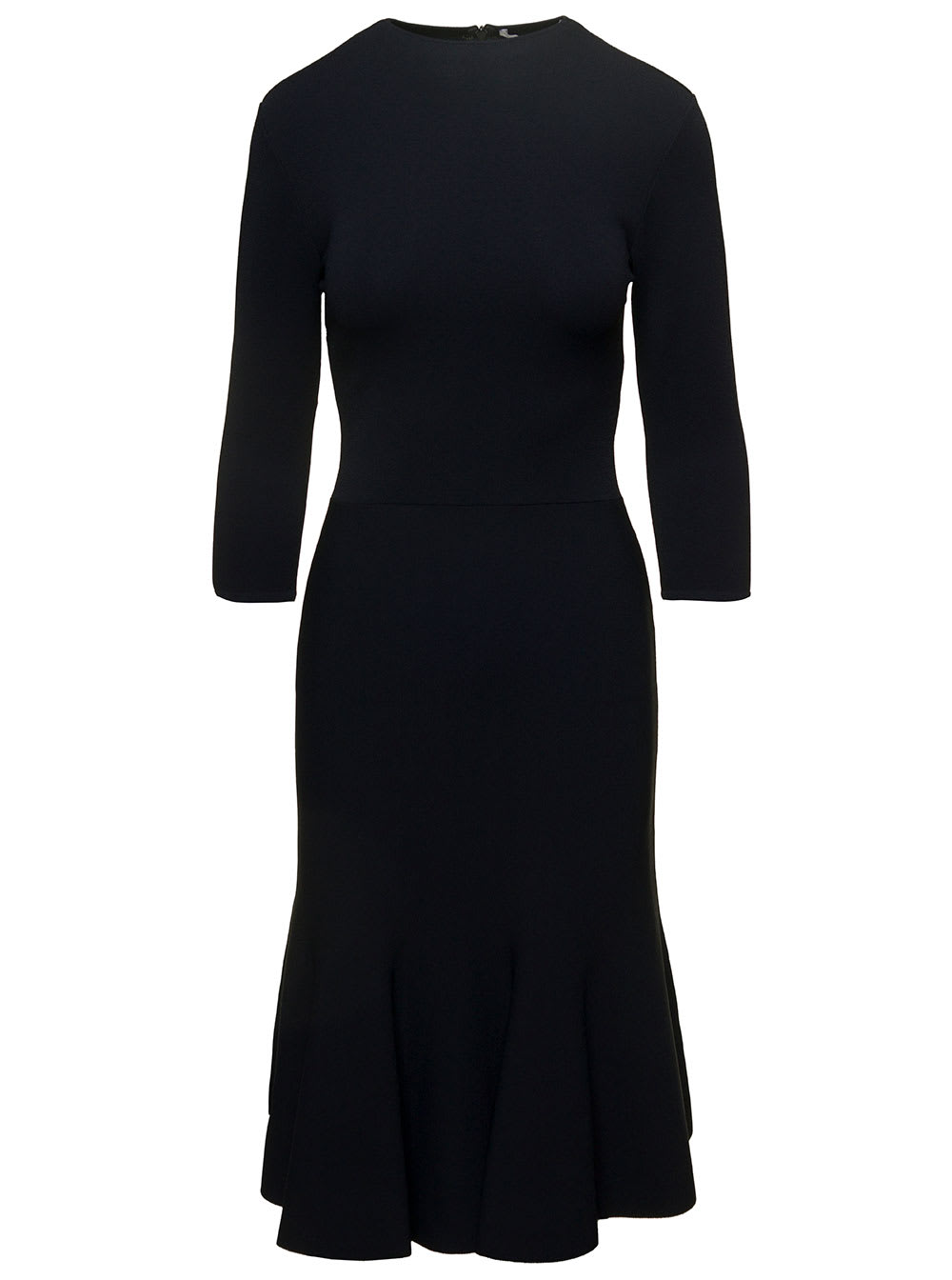 Shop Stella Mccartney Black Midi Knit Dress With Flare Skirt In Viscose Blend Woman