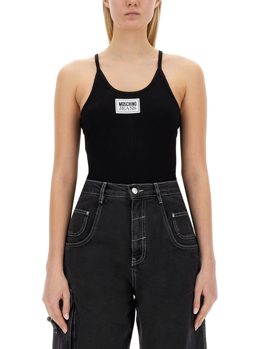 Shop M05ch1n0 Jeans Tops With Logo In Black