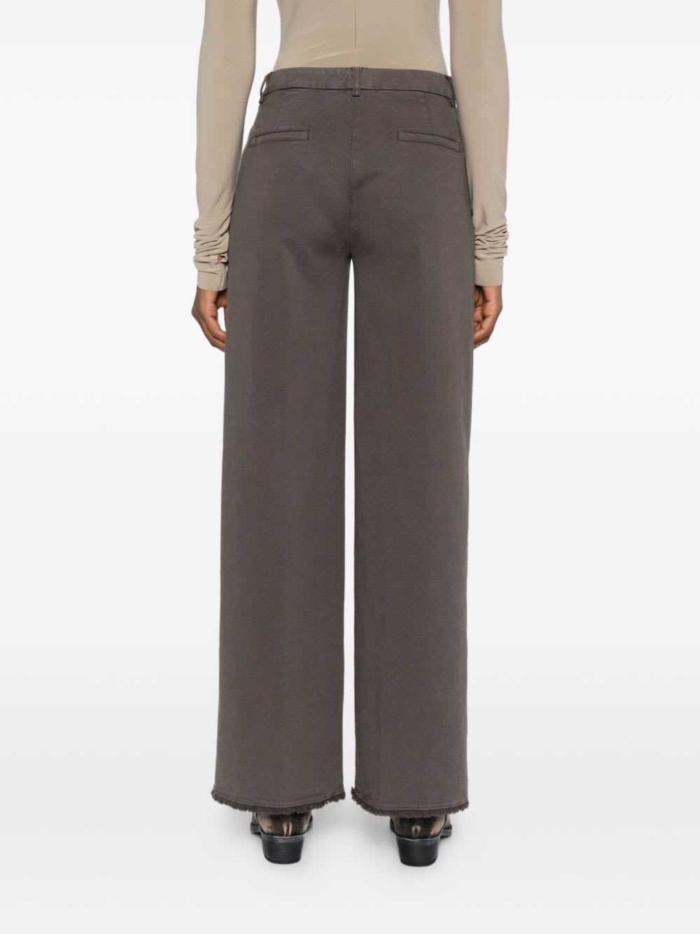 Via Masini 80 Dark Brown Cotton Wide-leg Trousers In Blue