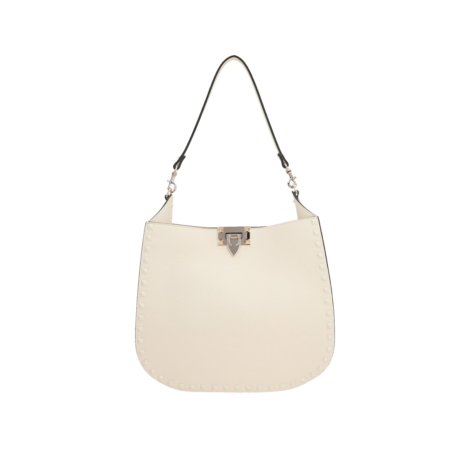 Shop Valentino Garavani Rockstud Hobo Bag In White