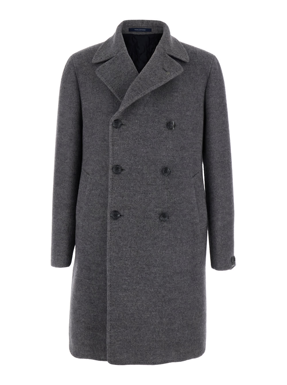 arden Grey Double-breasted Coat With Notched Revers In Wool And Cashmere Man