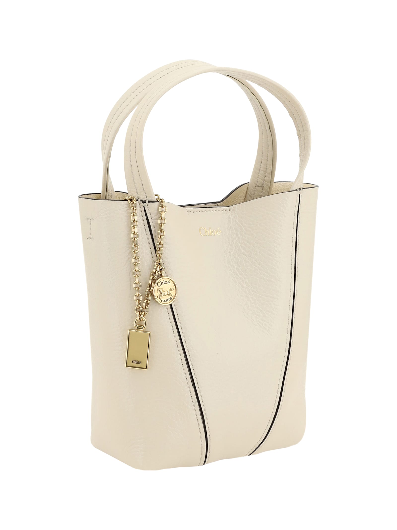 Chloé Spin Garnet Leather Small Tote Bag In Neutral