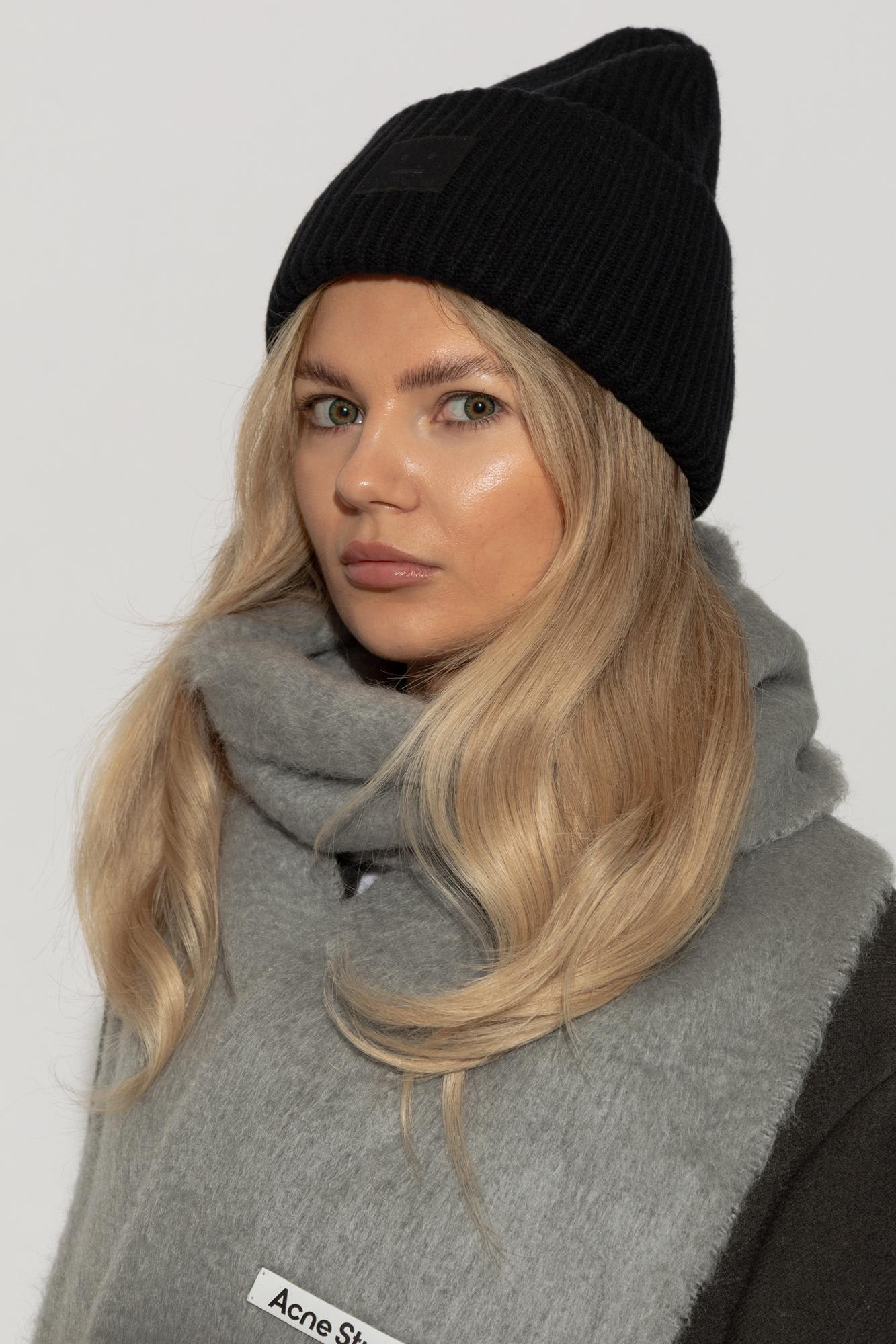 Acne Studios Wool Beanie With Logo In Brown