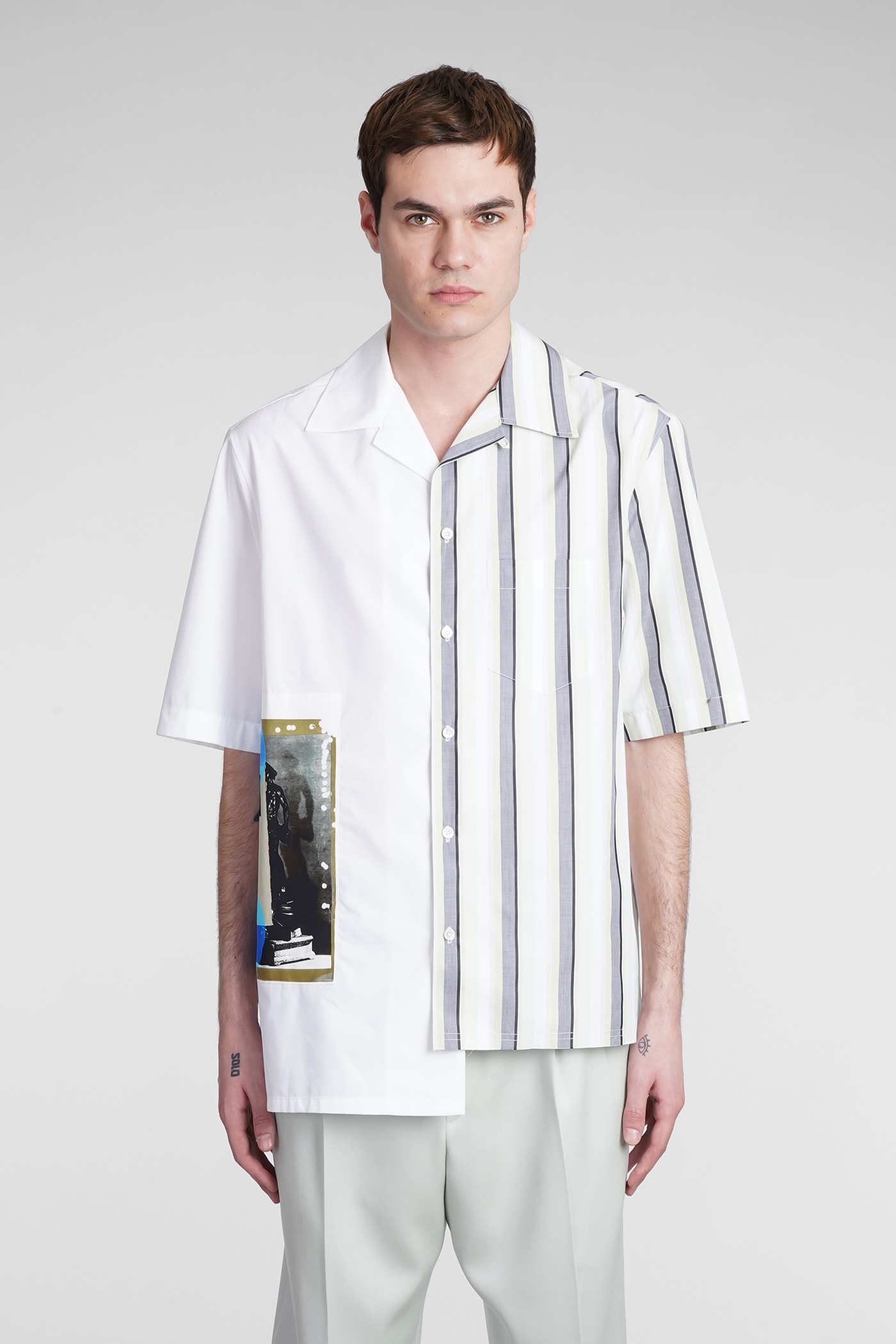 Lanvin Asymmetric Patchwork Shirt In White