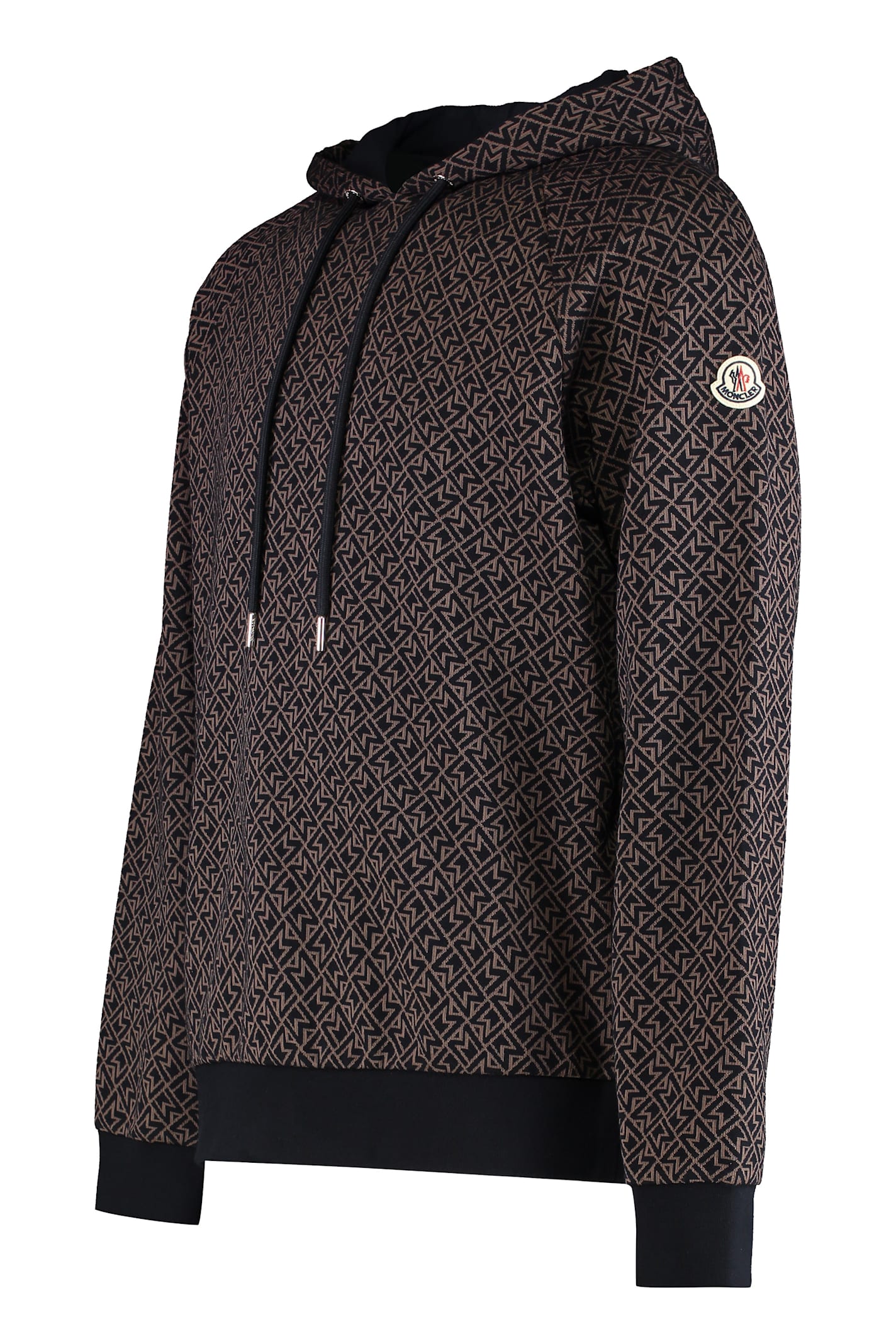 Moncler Logo Jacquard Knitted Drawstring Hoodie In Brown