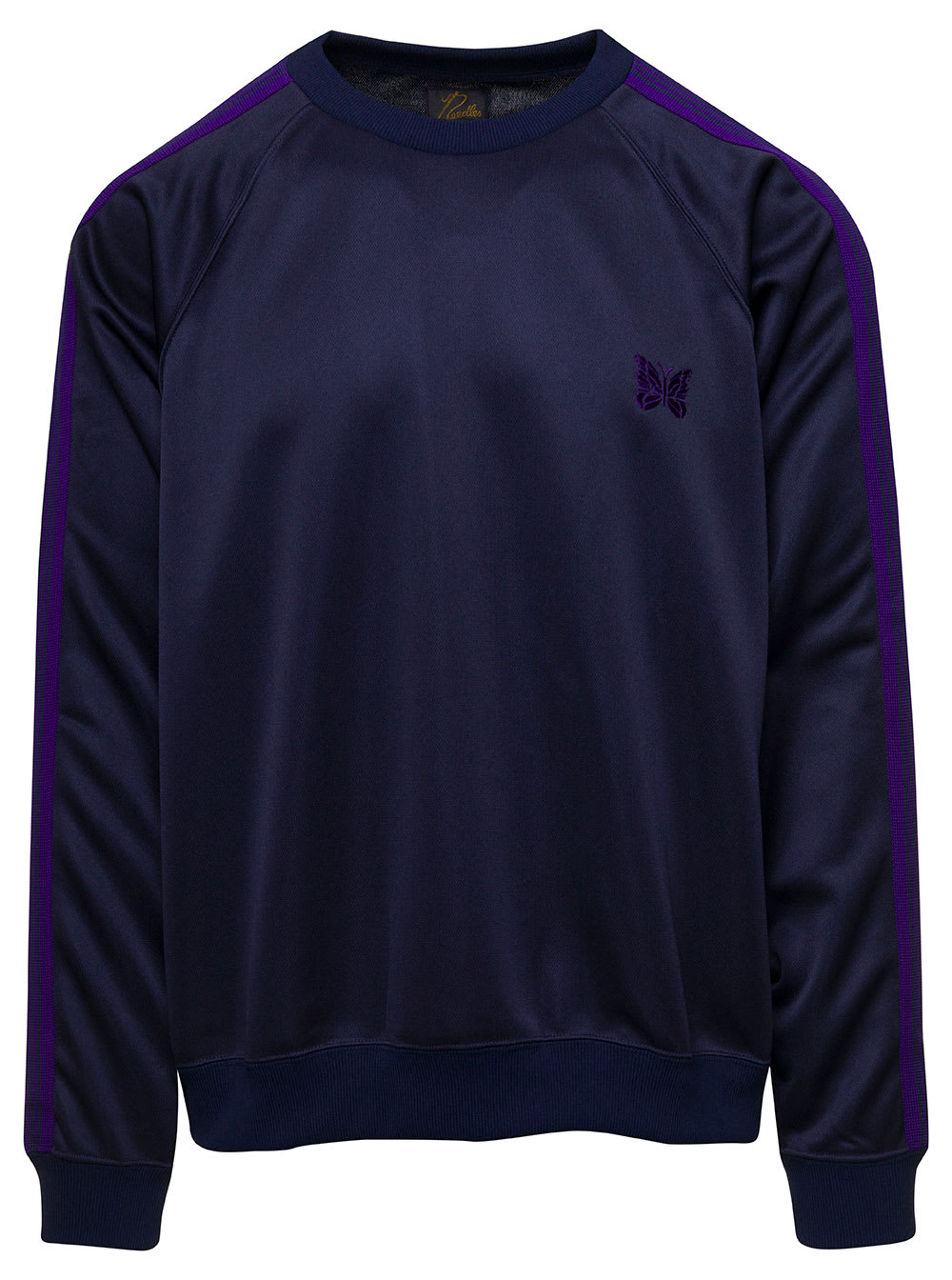 NEEDLES BLUE CREWNECK SWEATSHIRT WITH EMBROIDERED LOGO IN JERSEY MAN