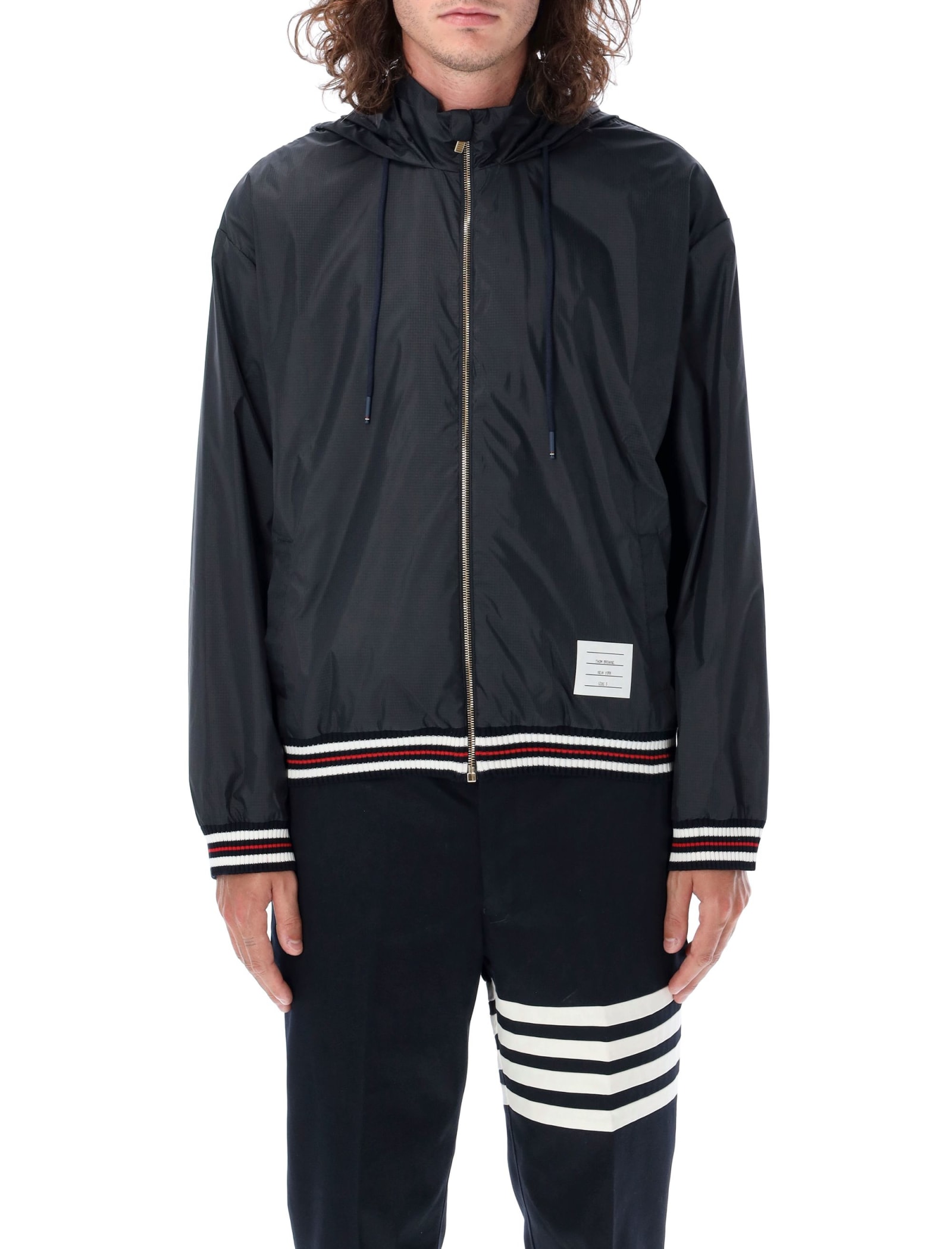 Shop Thom Browne Oversized Zip Up Jacket In Navy